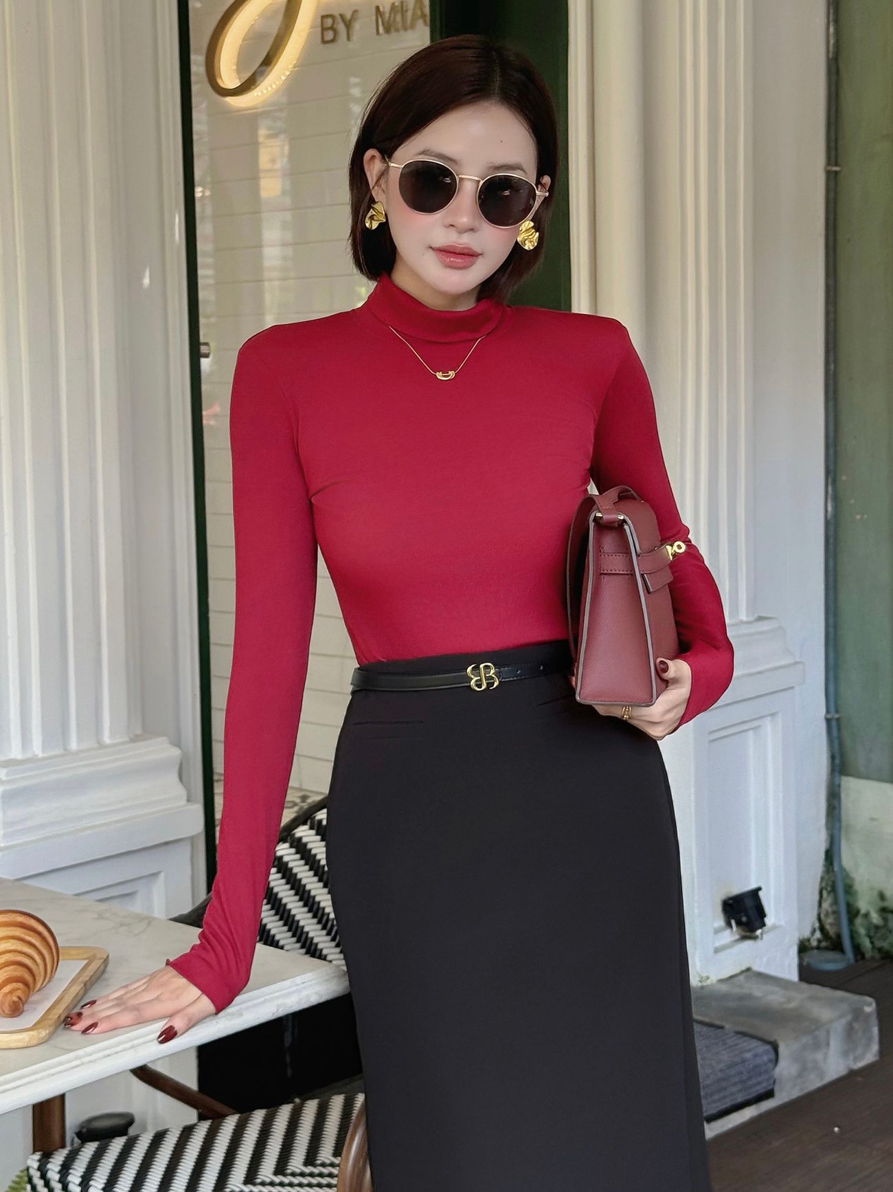 Áo tay dài cổ lọ dáng ôm basic - A4106H