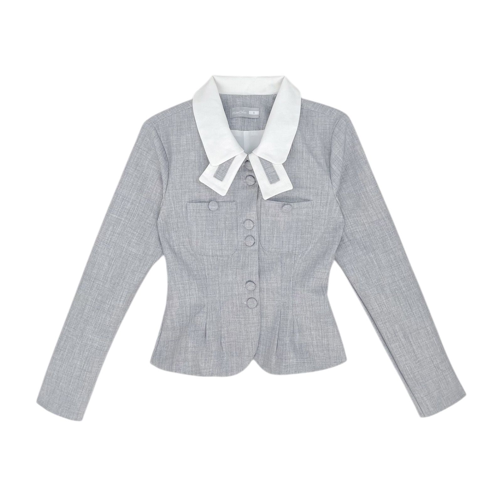 Áo kiểu cổ sơ mi phối trắng tay dài nút bọc form thắt eo chất cotton chéo - A4100B