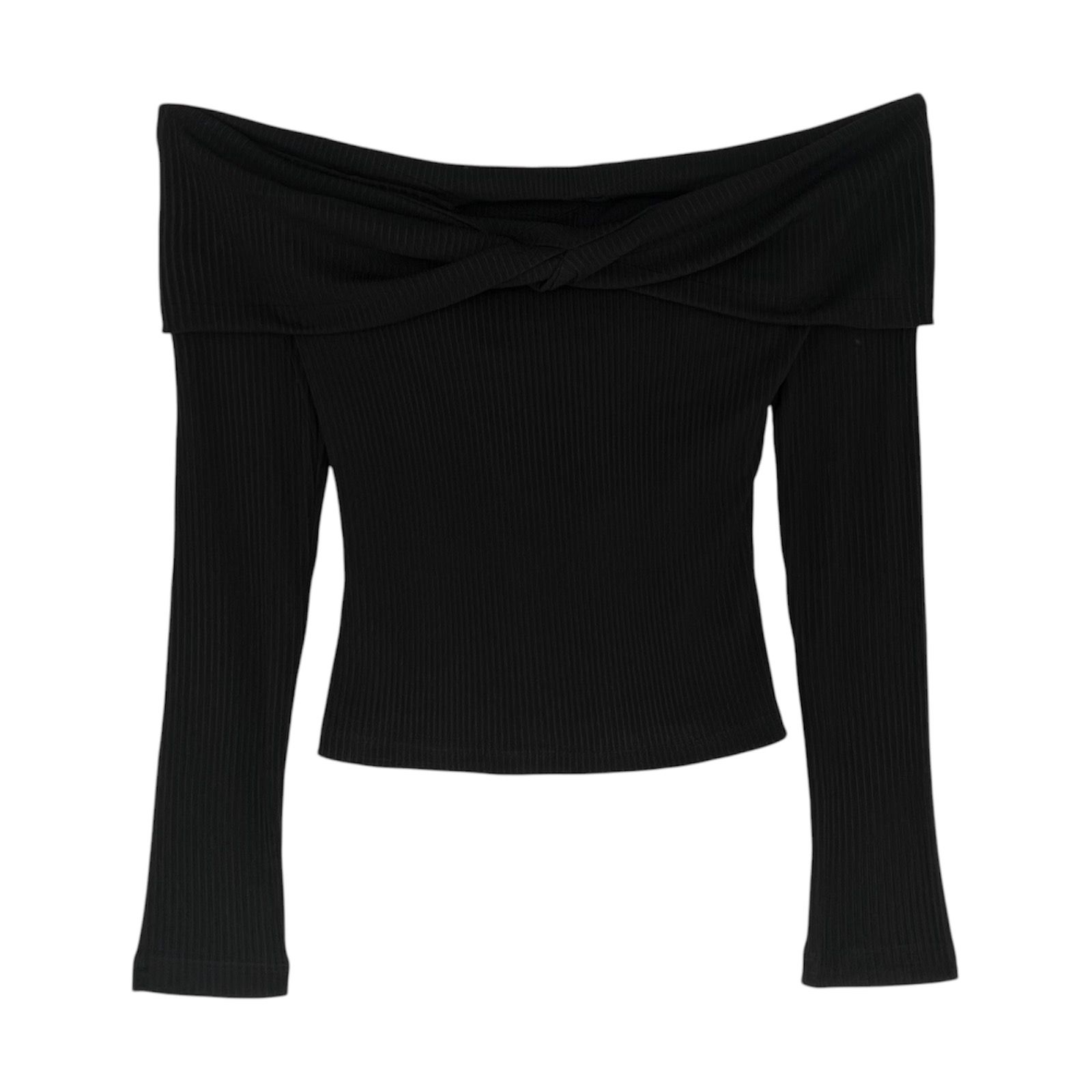 Áo thun kiểu trễ vai xoắn ngực tay dài cut out lưng chất thun gân - A3961Q