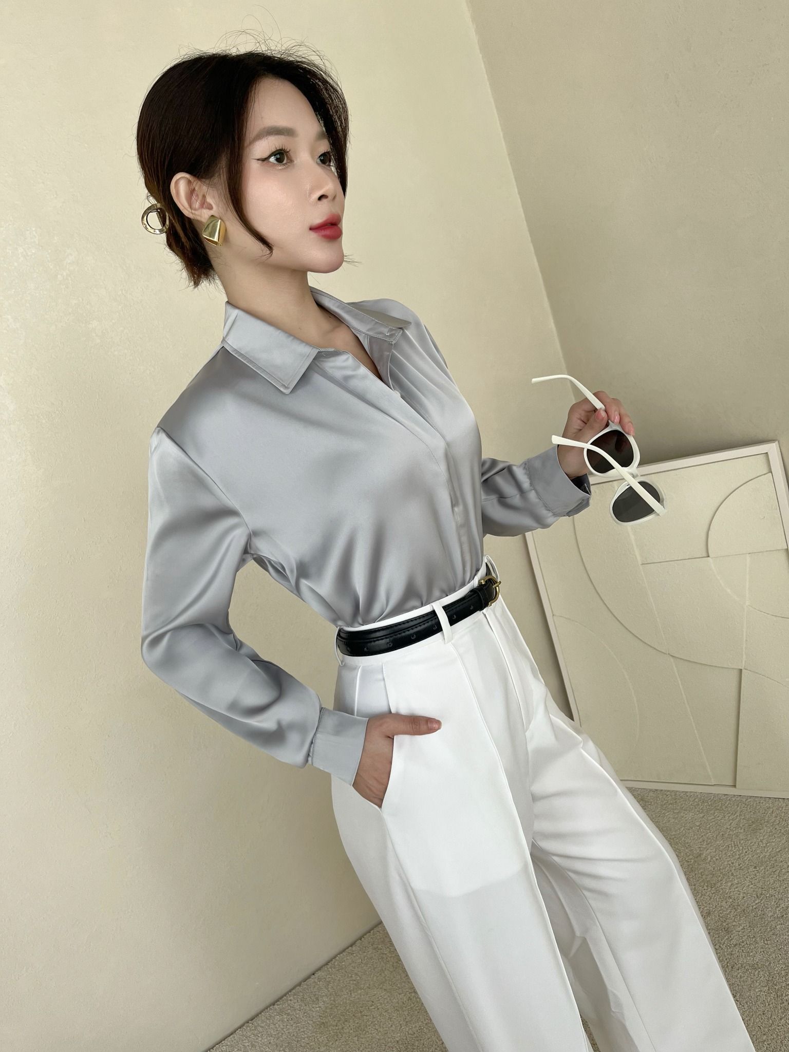 Áo sơ mi công sở vải lụa mát - A2379