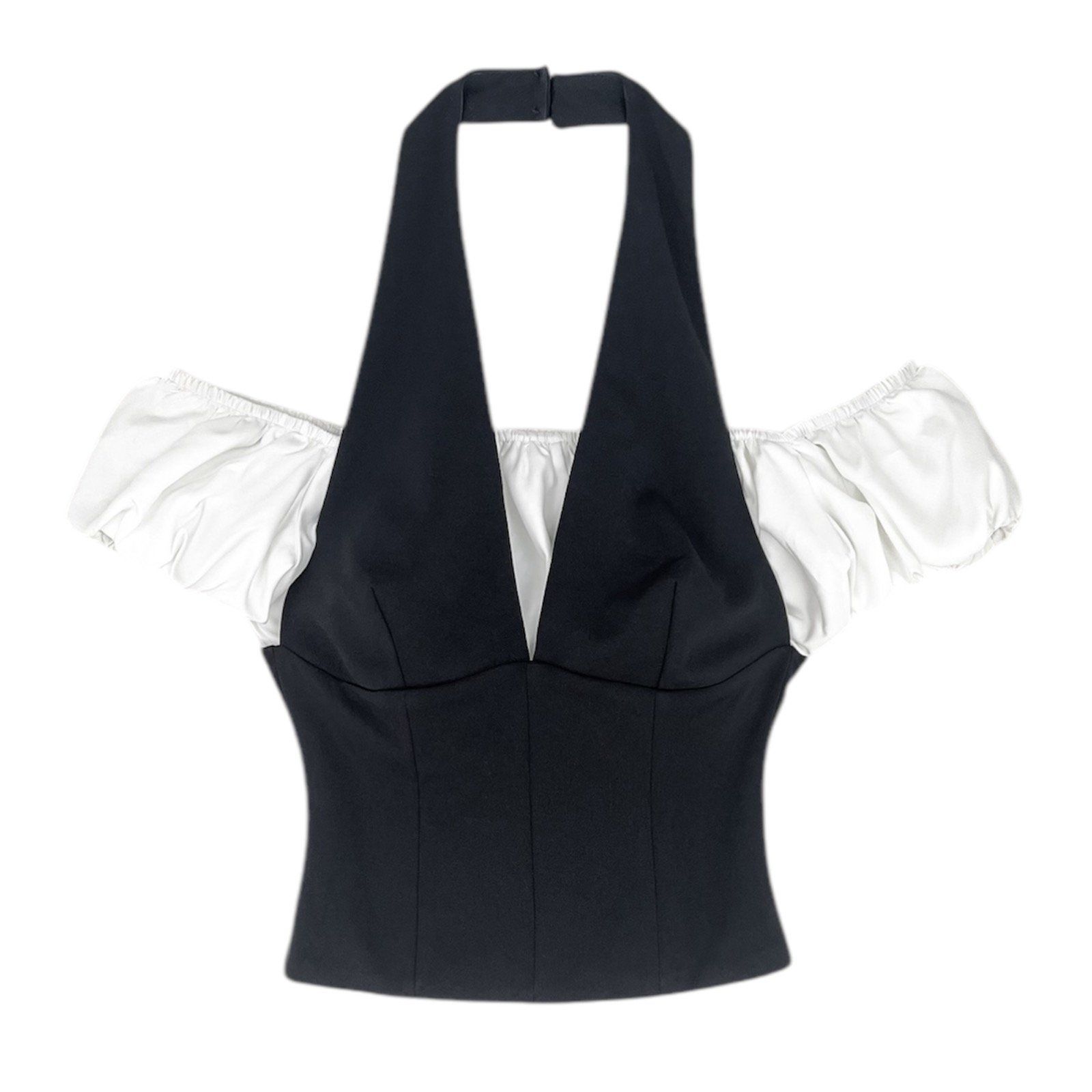 Áo kiểu layer nhún ngực phối 2 item chất cotton lụa và kate lụa - A4016A