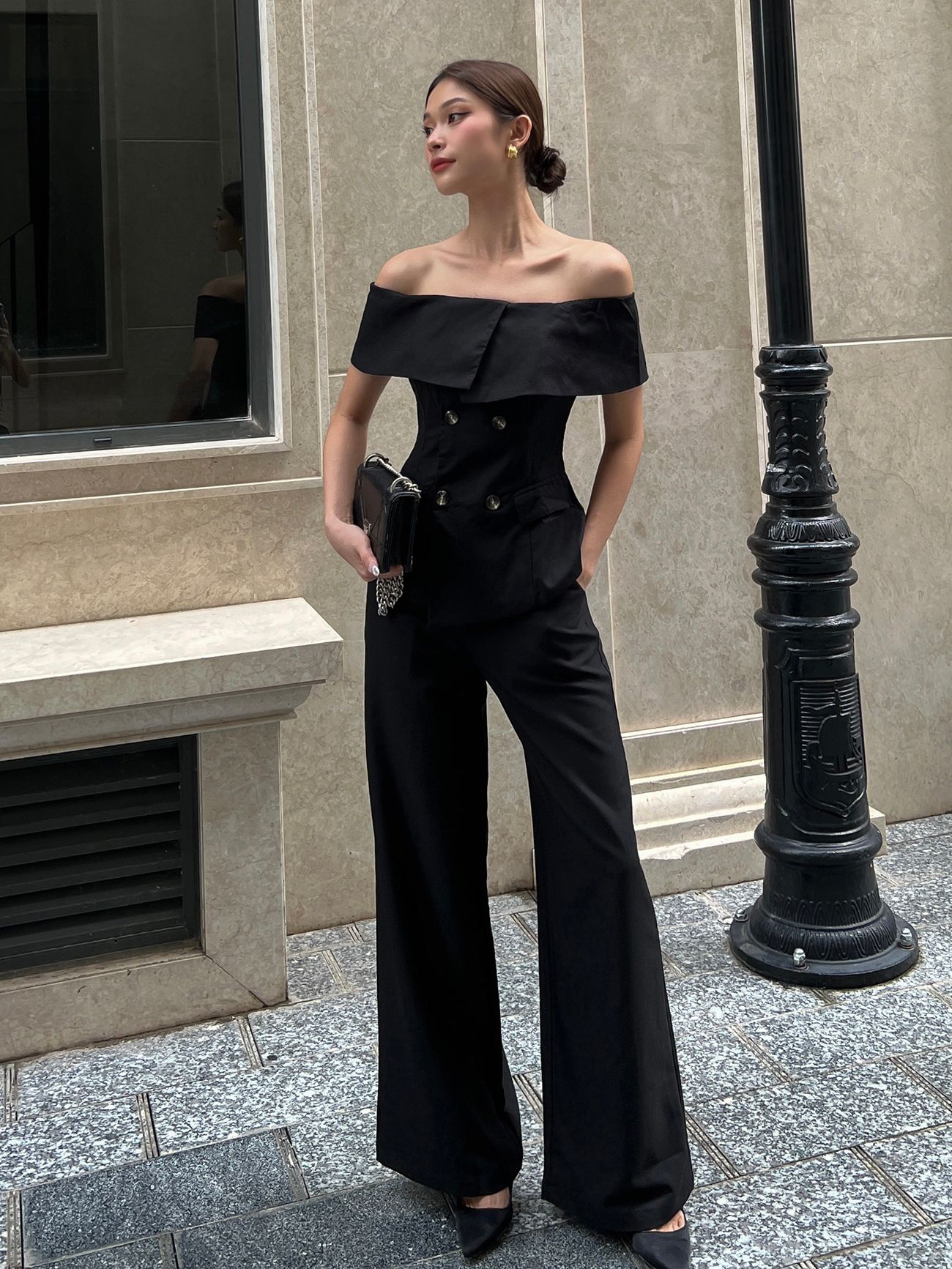 Áo kiểu peplum trễ vai bản to - A2402