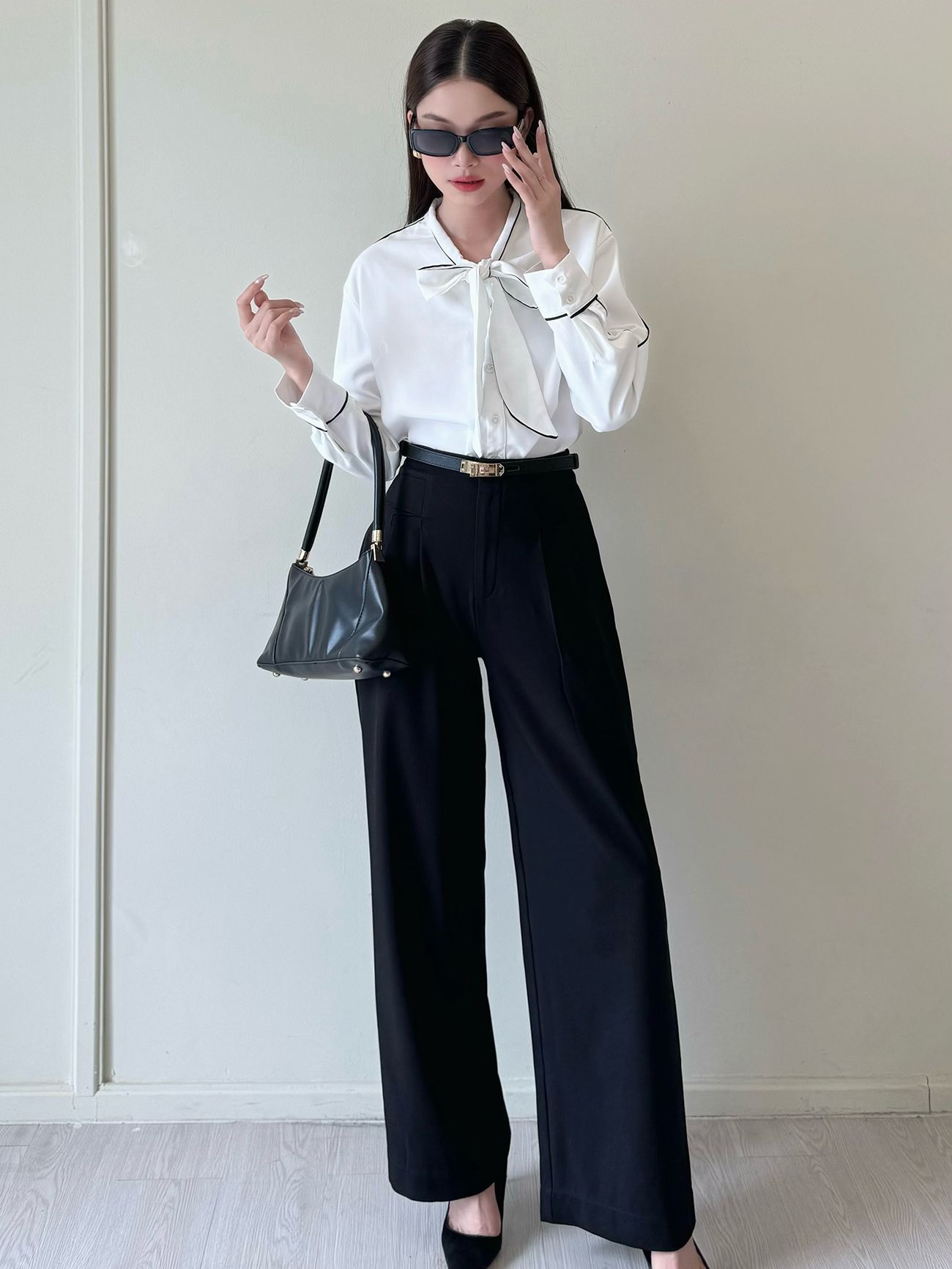 Sơ mi cổ nơ viền mí -A3611