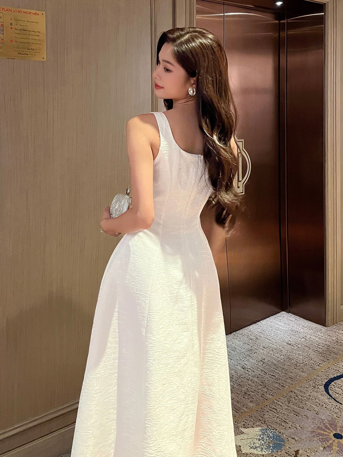 Đầm dài dự tiệc vân đá dáng xòe - D2608