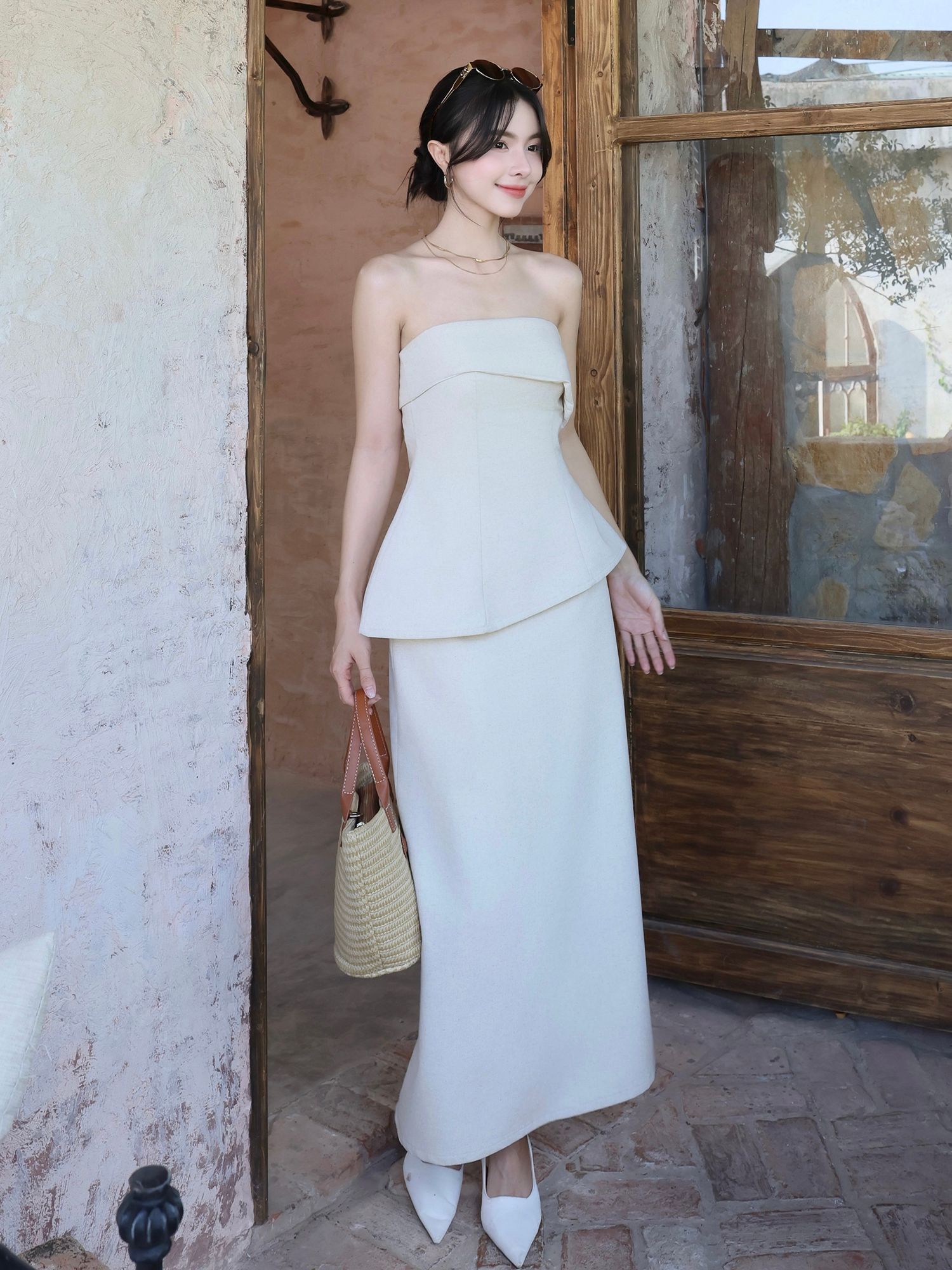 Chân váy dài phom suông chất linen-V4311B