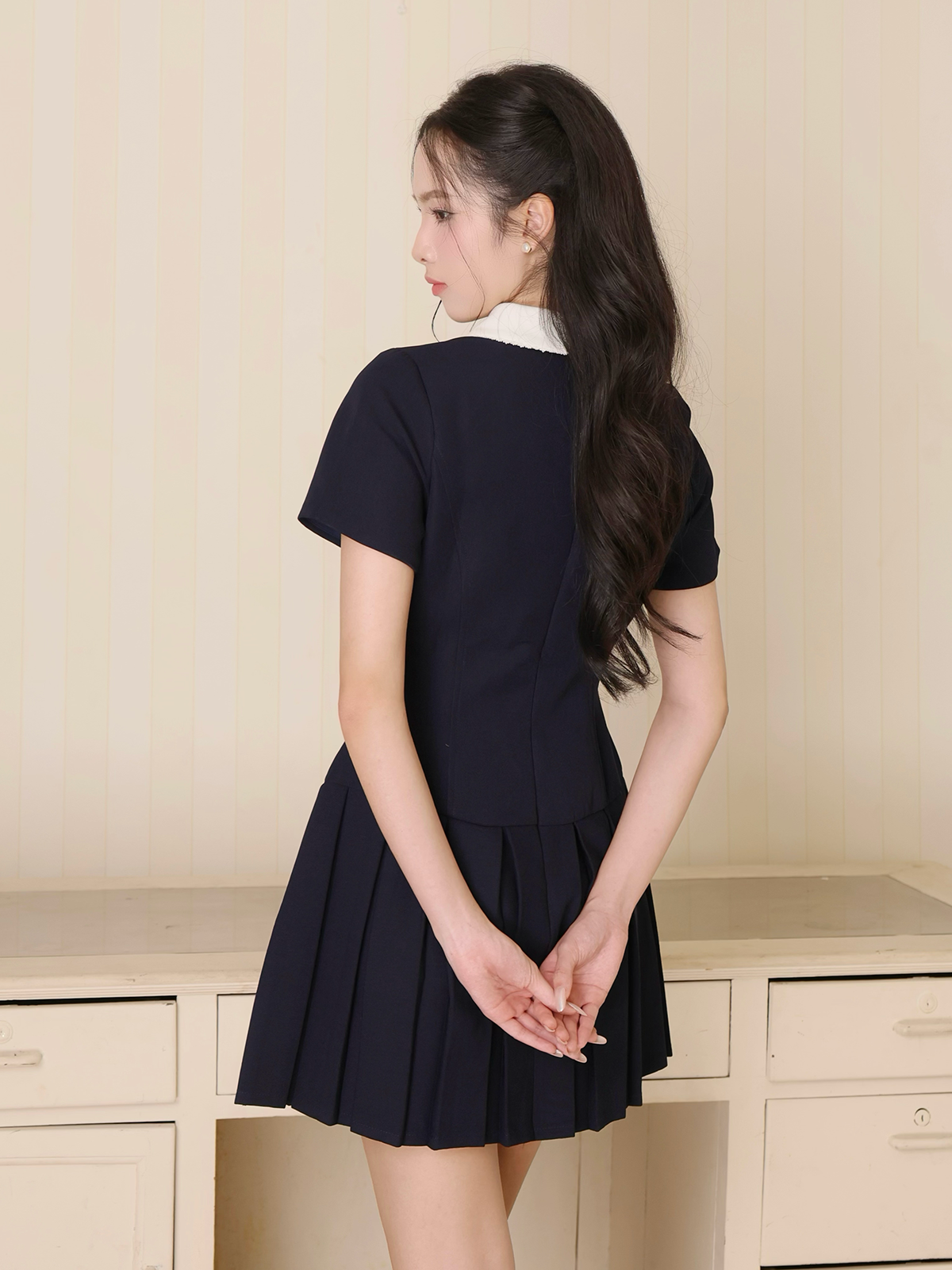 Đầm dạo phố ngắn cotton xếp ly D4351A