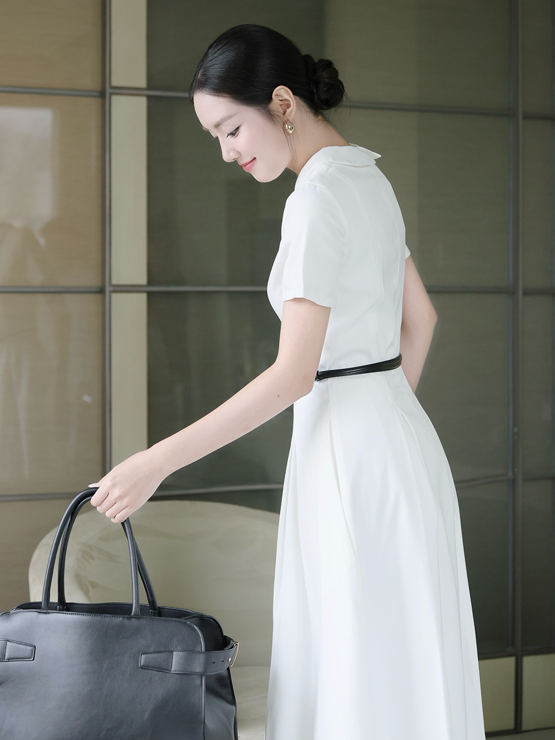 Đầm xòe công sở dài cổ lá sen D4452B
