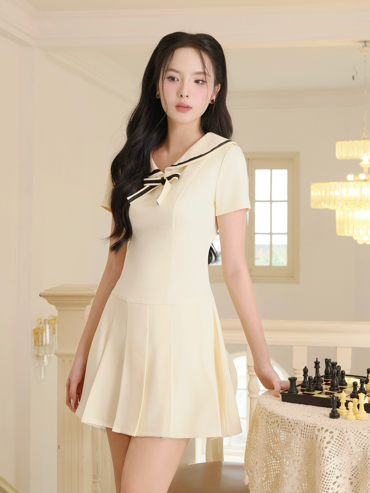 Đầm xòe dạo phố ngắn tùng xếp ly D4286B