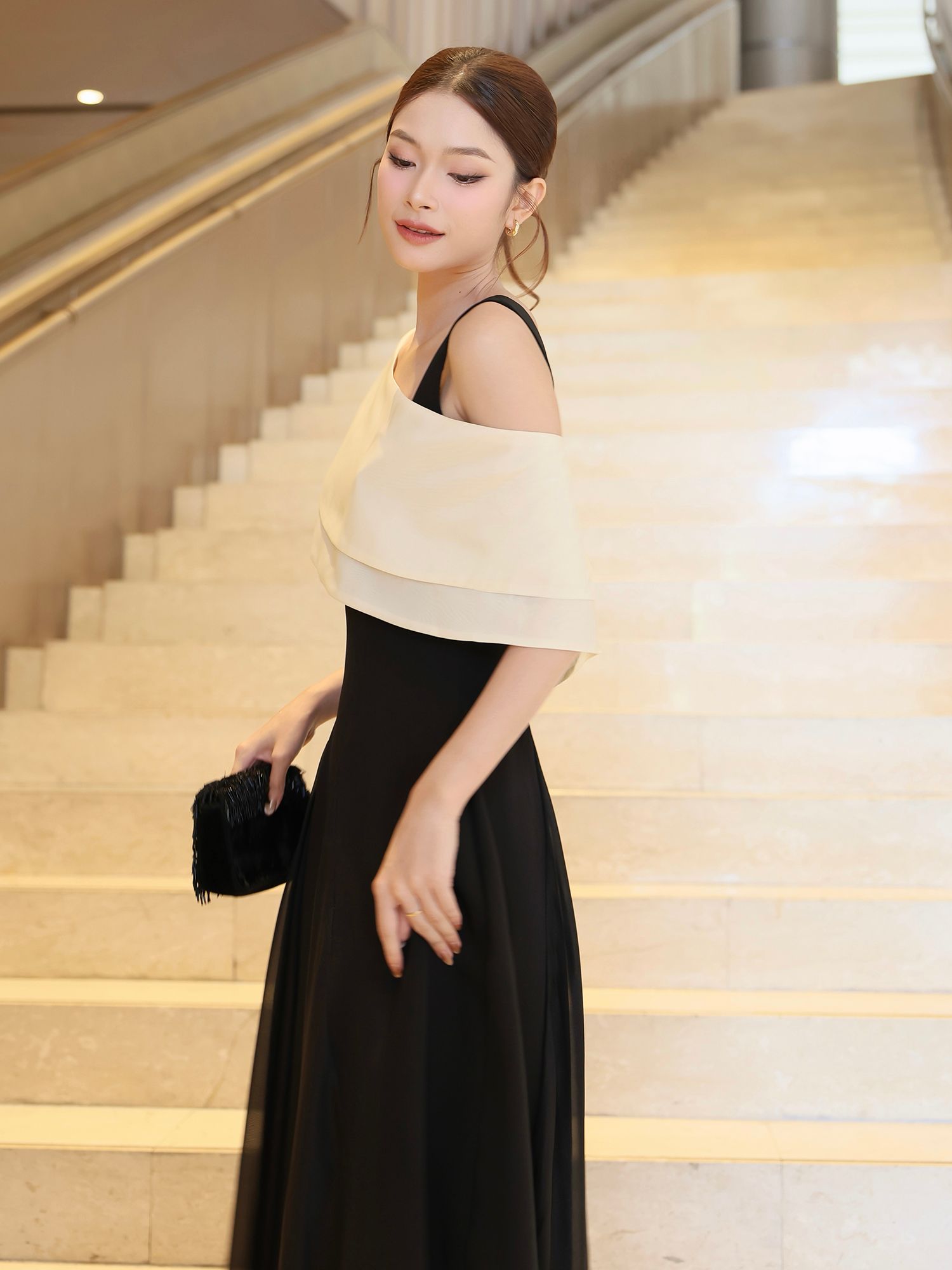 Đầm 2 dây tiệc dài cotton kèm áo D4325B
