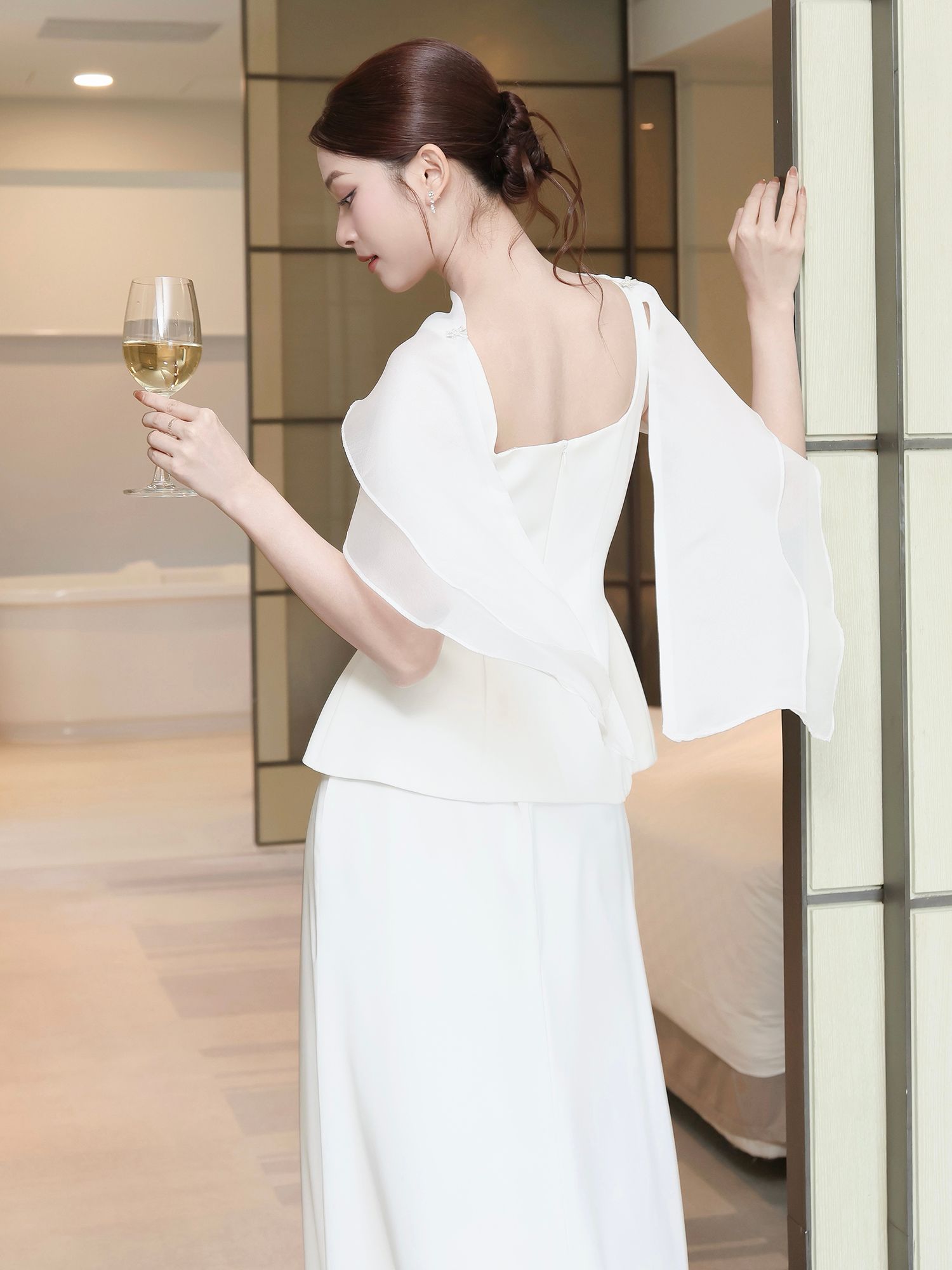Áo kiểu tiệc cotton peplum A4371A