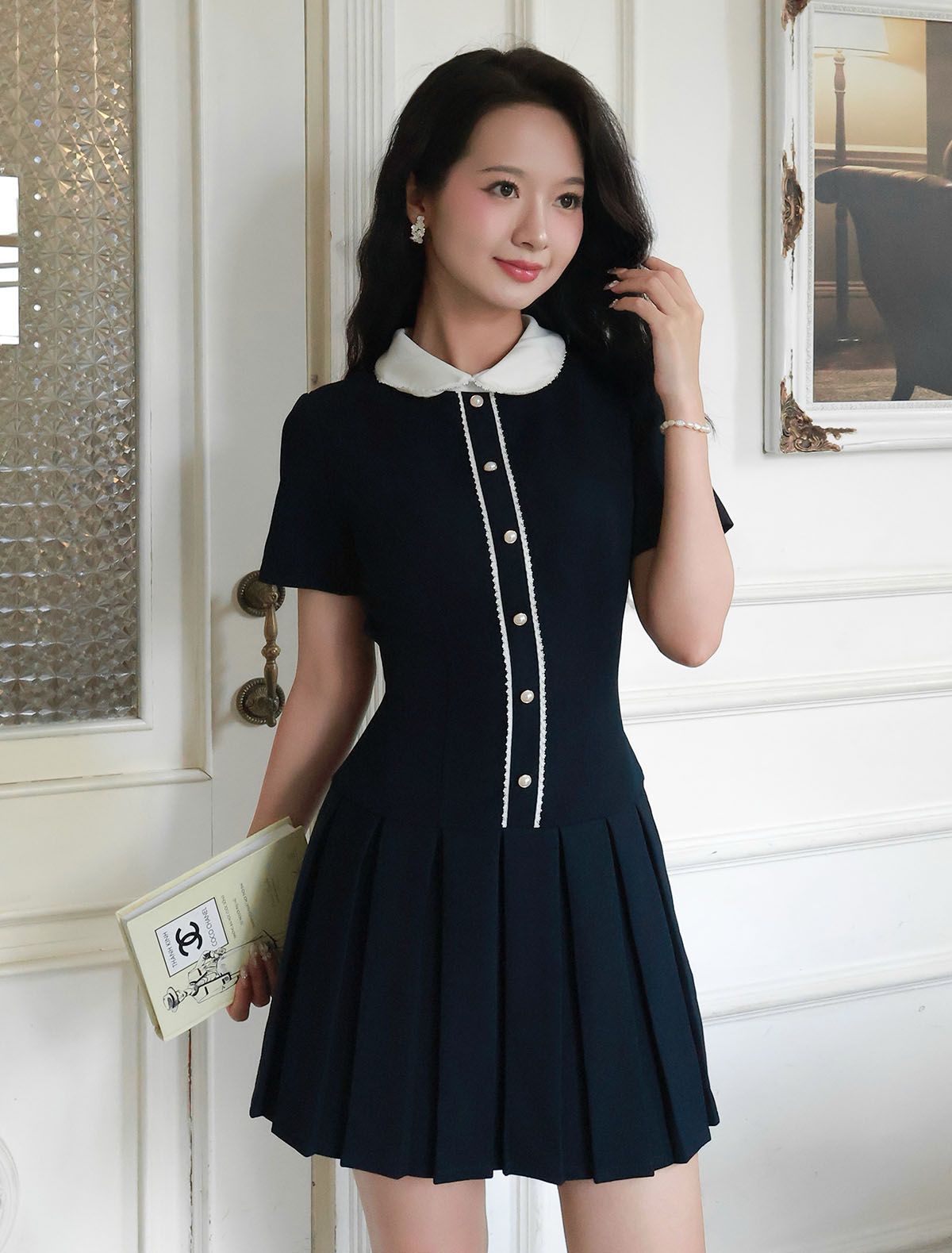 Đầm dạo phố ngắn cotton xếp li D4351A