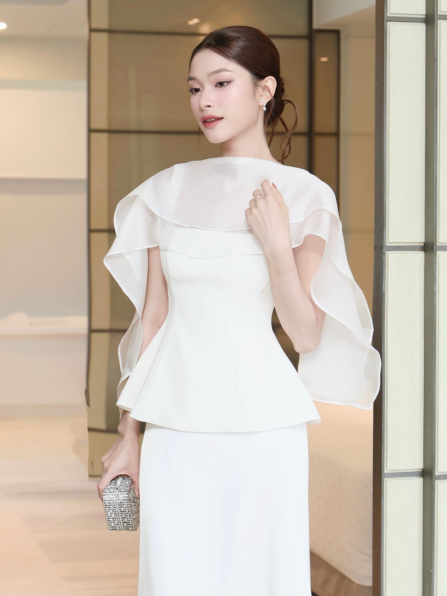 Áo kiểu tiệc cotton peplum A4371A