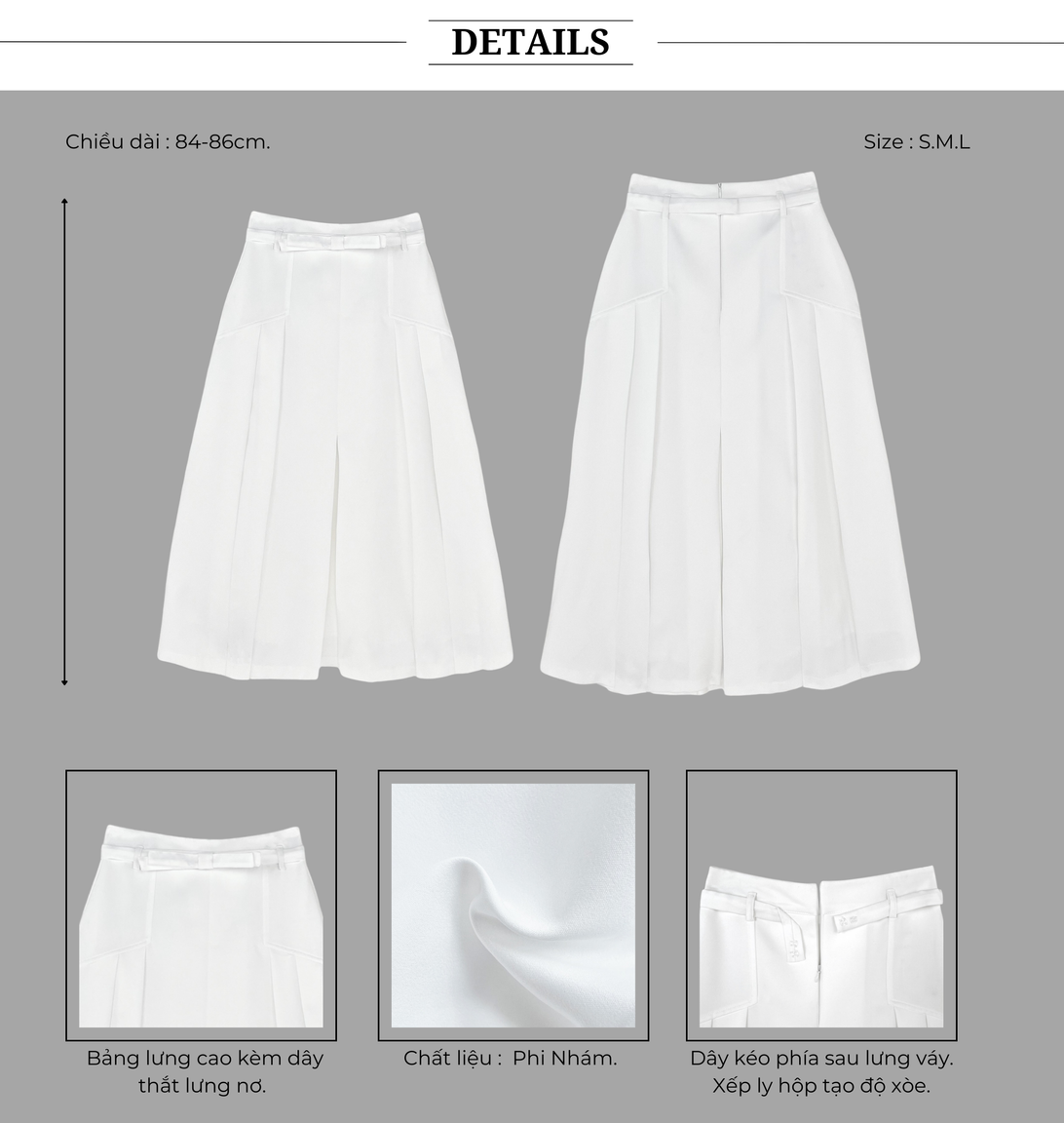 Chân váy dài xếp ly kèm belt nơ - V2371