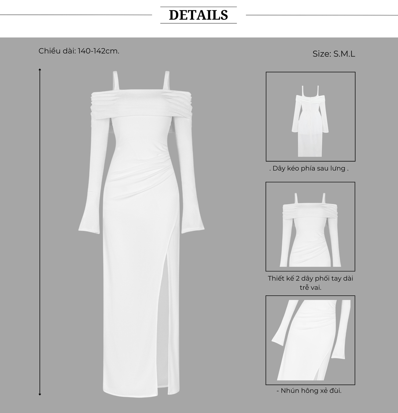 Đầm body suông xẻ tà nhún eo - D3890B