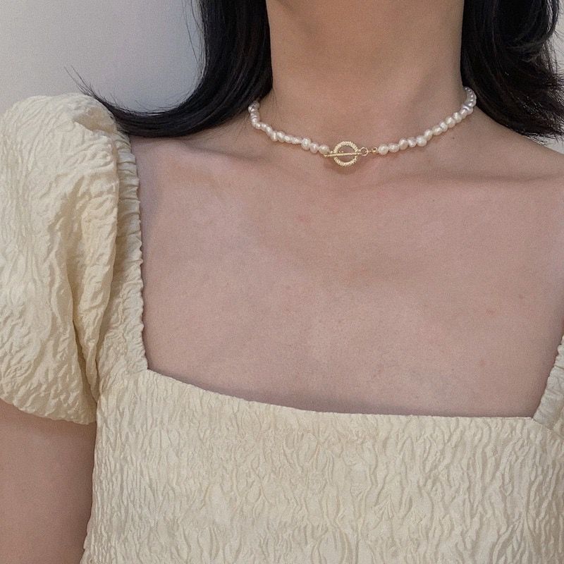 Dây chuyền nữ choker ngọc trai thô nước ngọt-N11