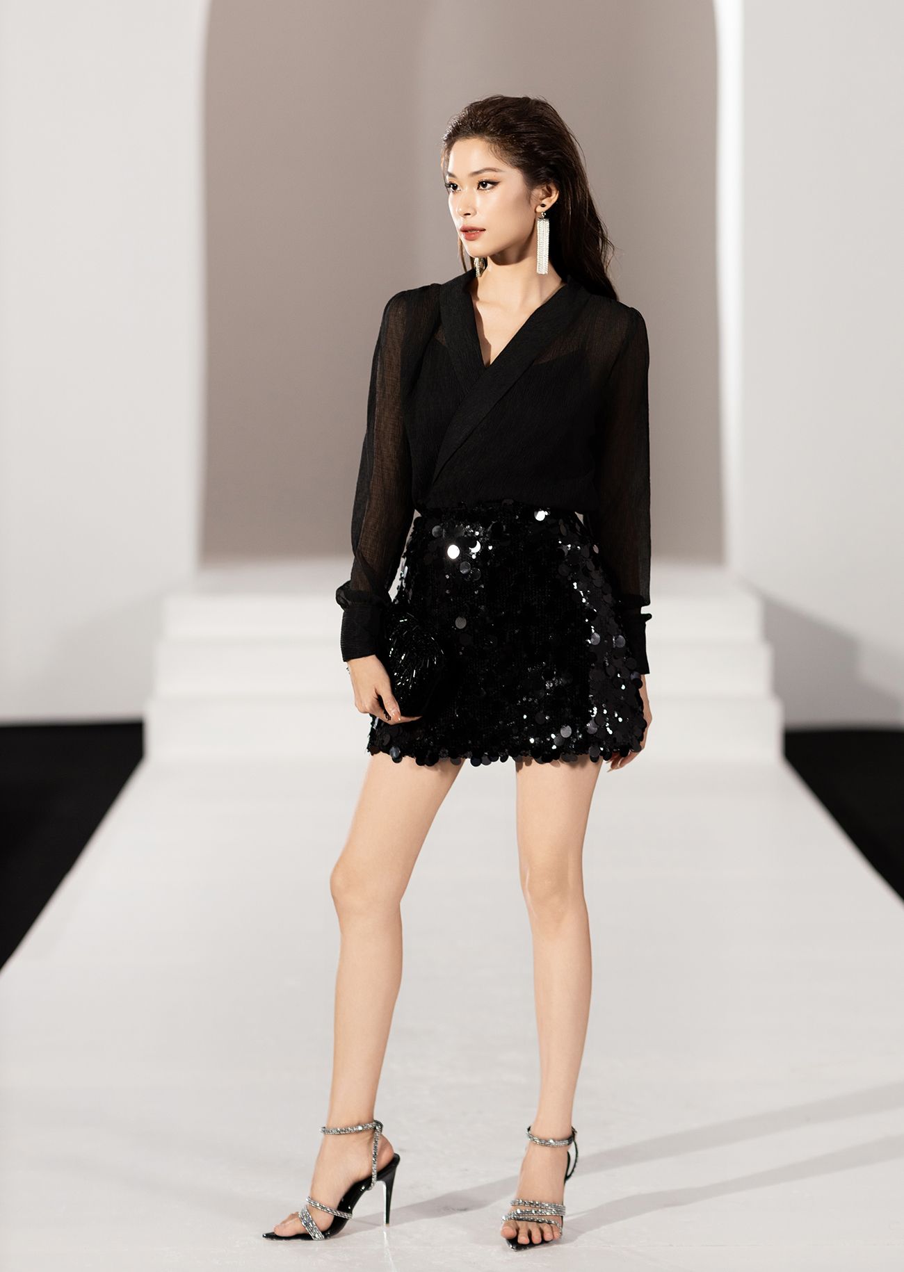 Set áo kiểu phối chân váy sequin - K2868