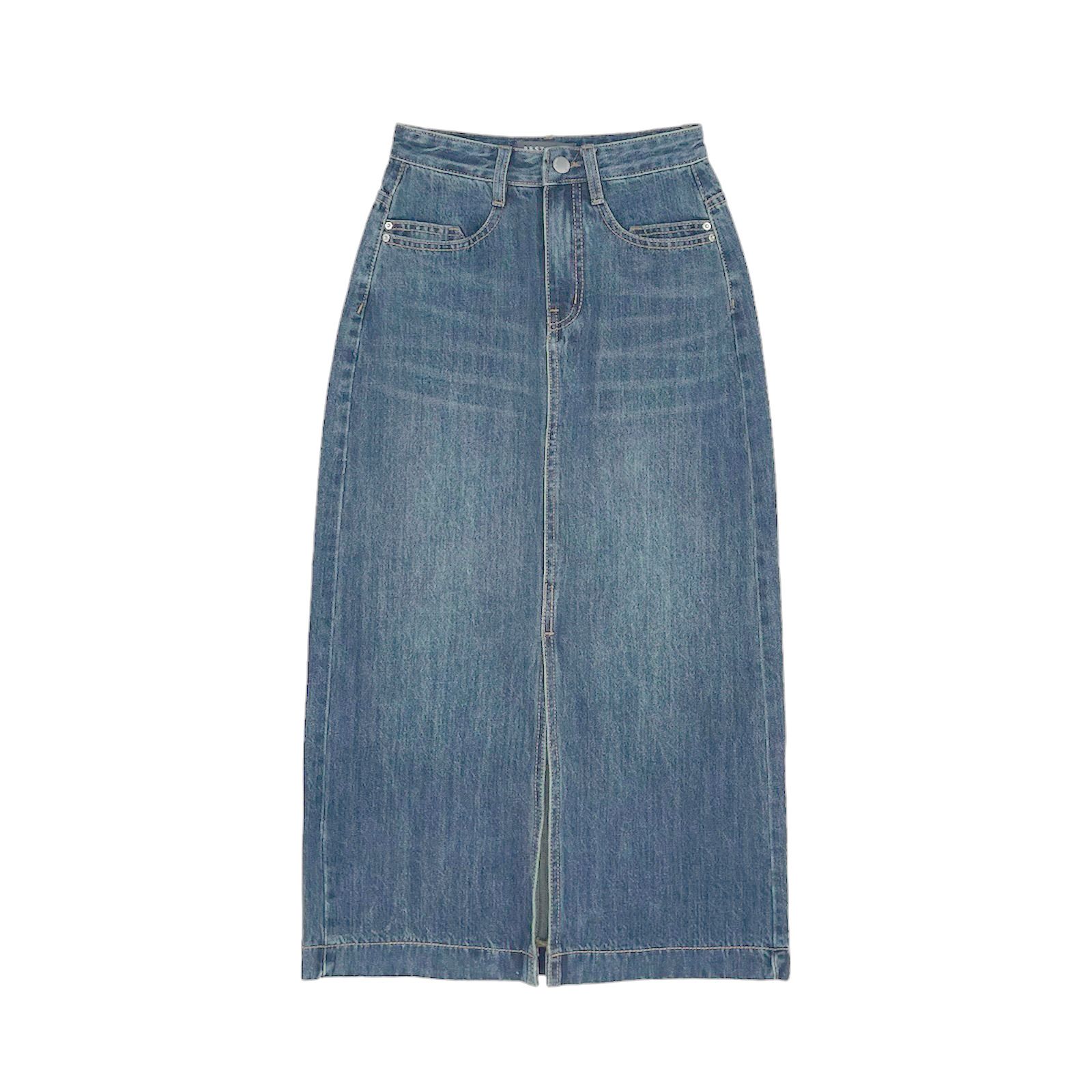 Chân váy jean form dài xẻ trước - V3488