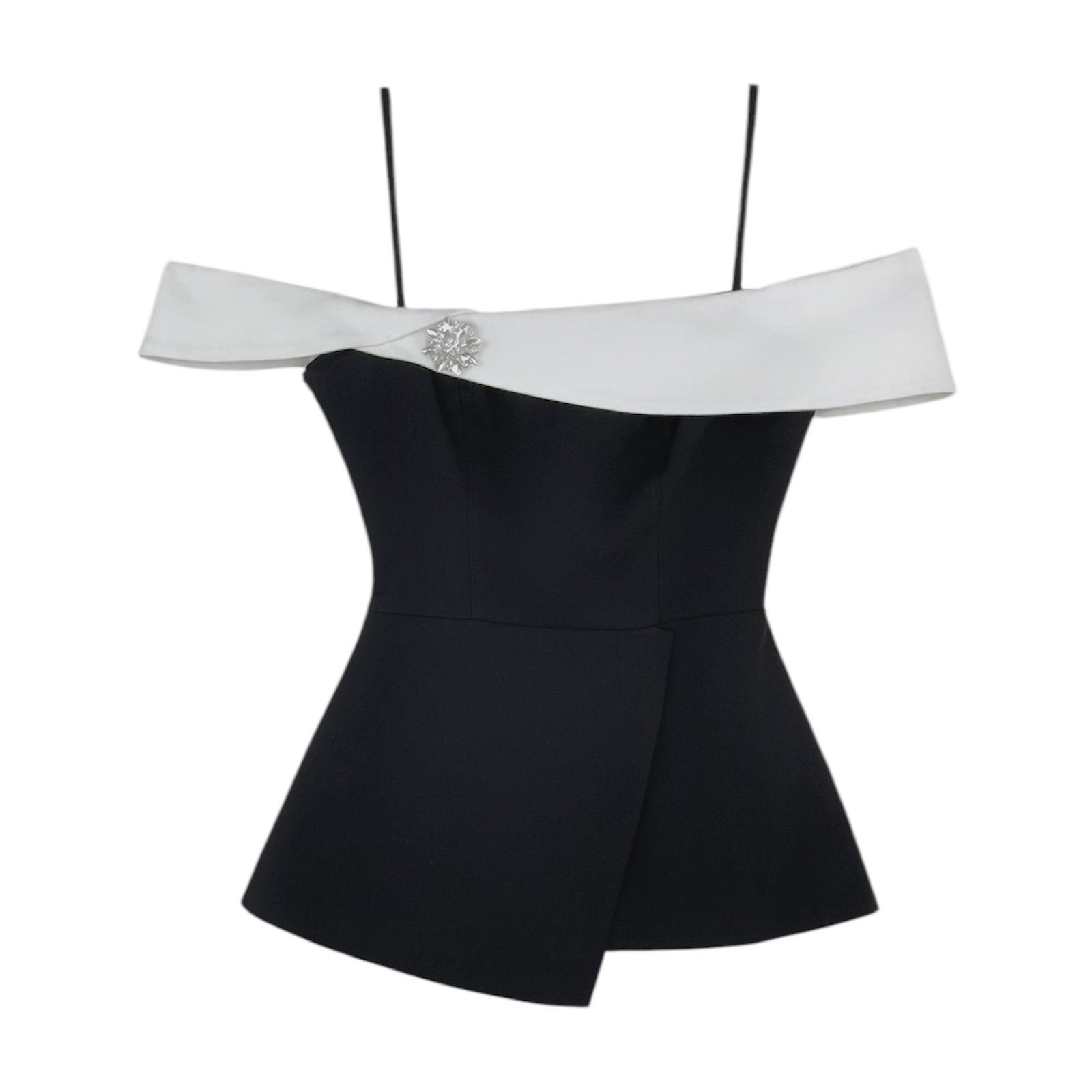 Áo kiểu dự tiệc trễ vai phom peplum kèm tag đá sang trọng chất cotton tuyết-A4222A