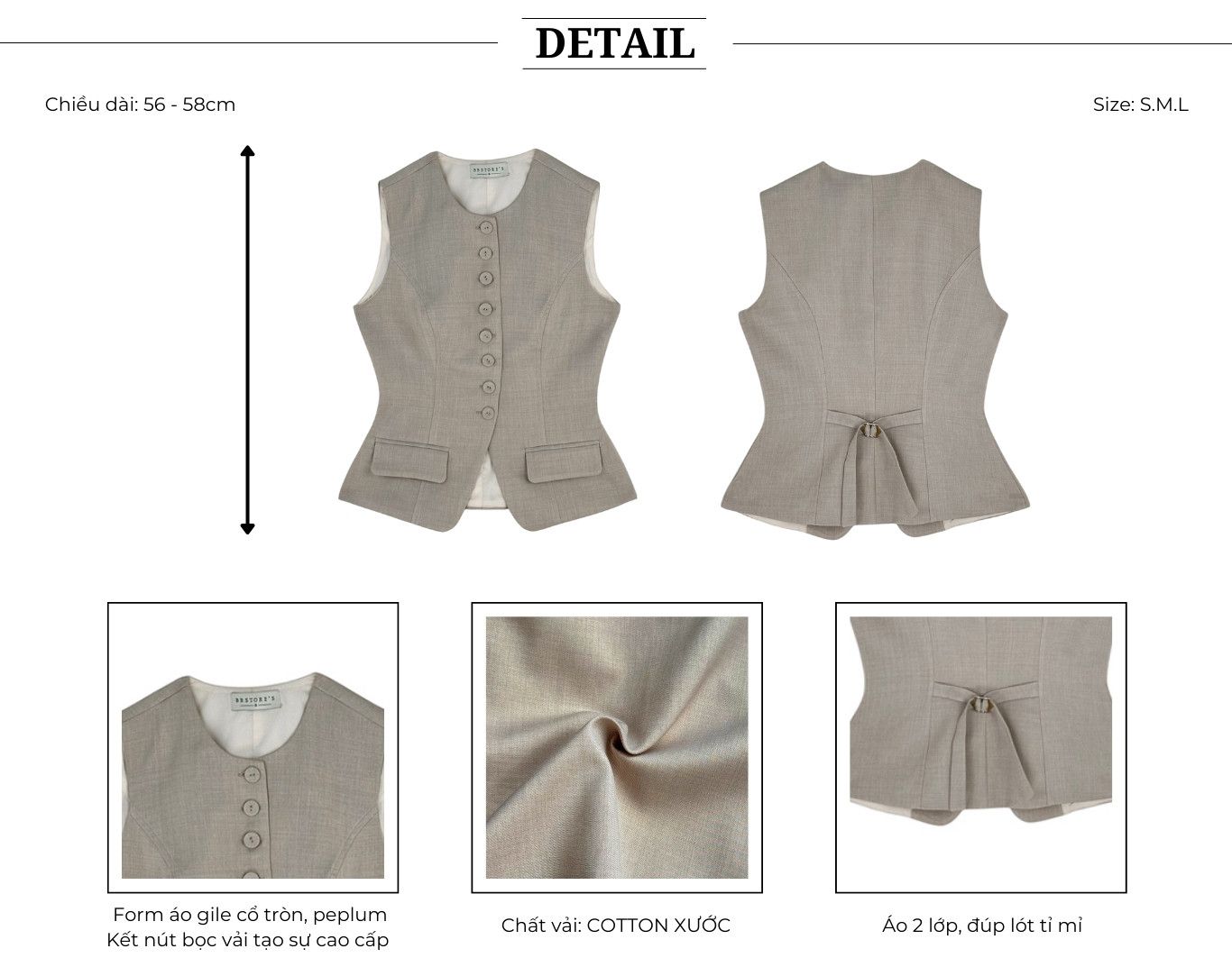 Áo gile công sở nút bọc cotton A4398A