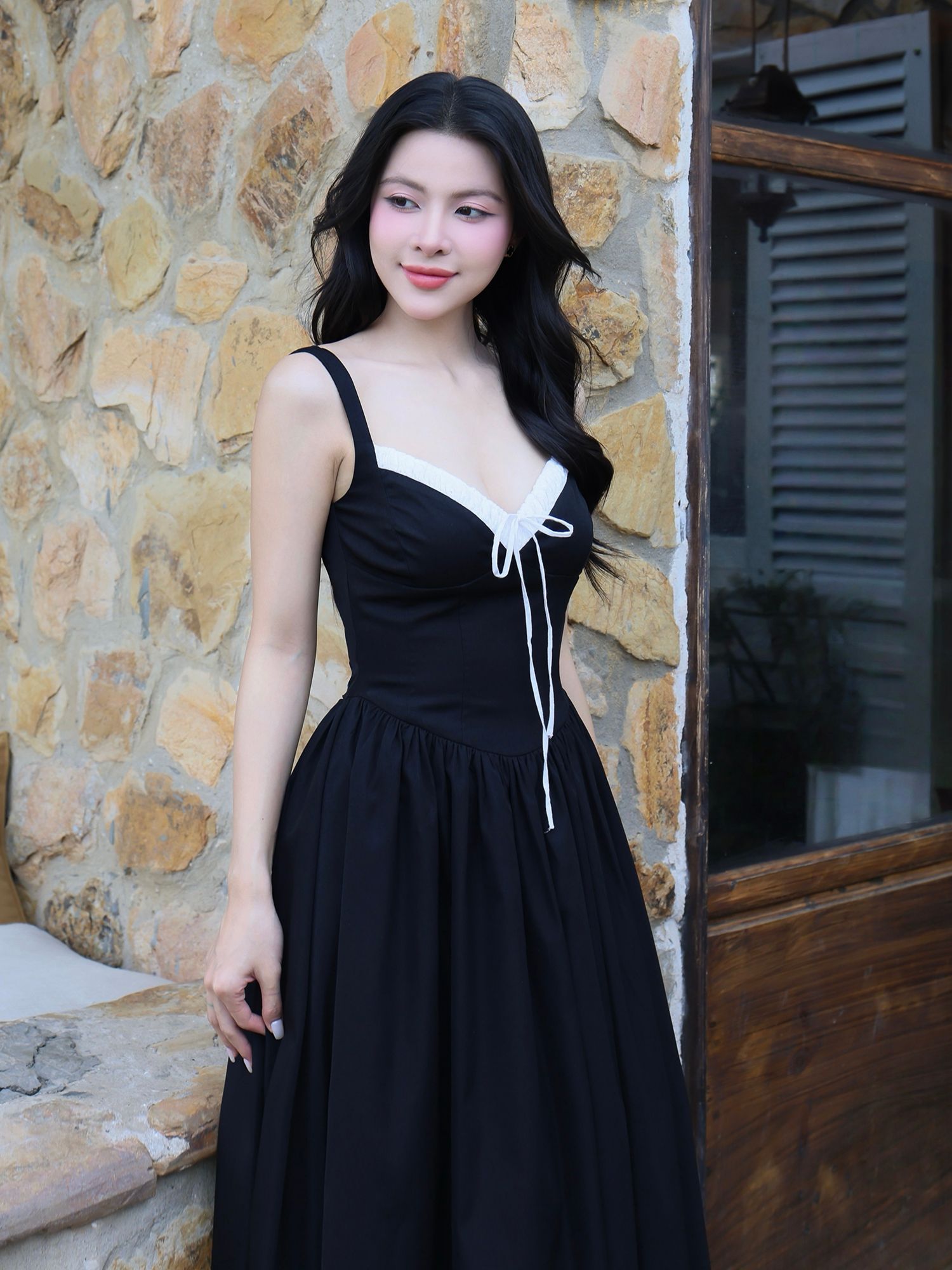 Đầm 2 dây dạo phố dài thắt nơ D4453A