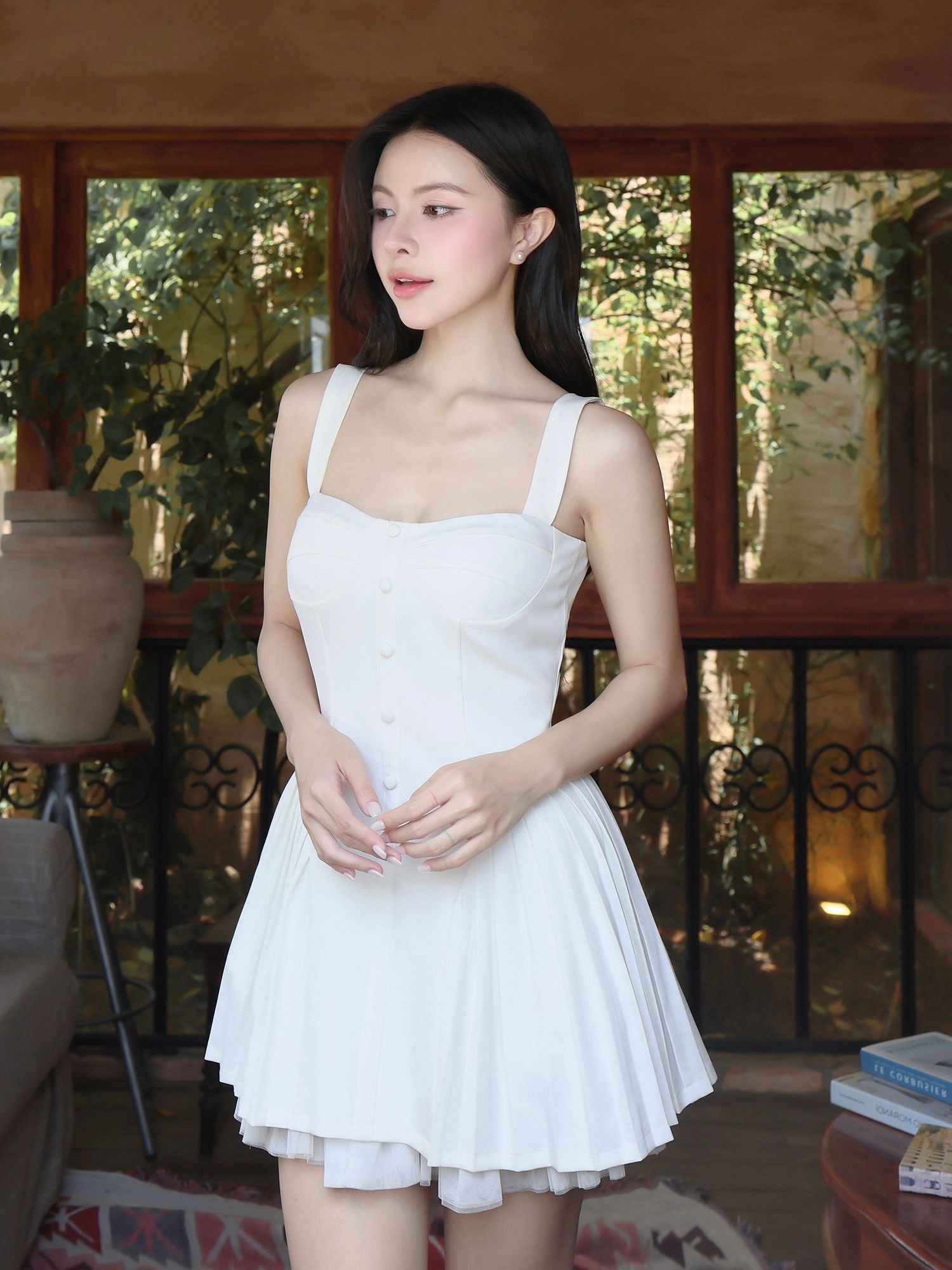 Đầm hai dây xòe dạo phố ngắn D4443A