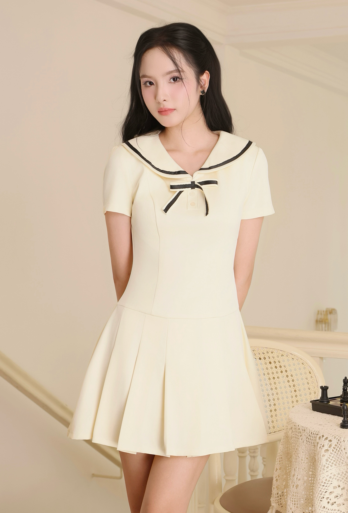 Đầm xòe dạo phố ngắn tùng xếp ly D4286B