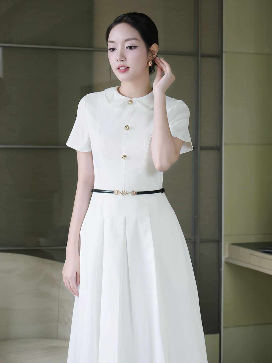 Đầm xòe công sở dài cổ lá sen D4452B
