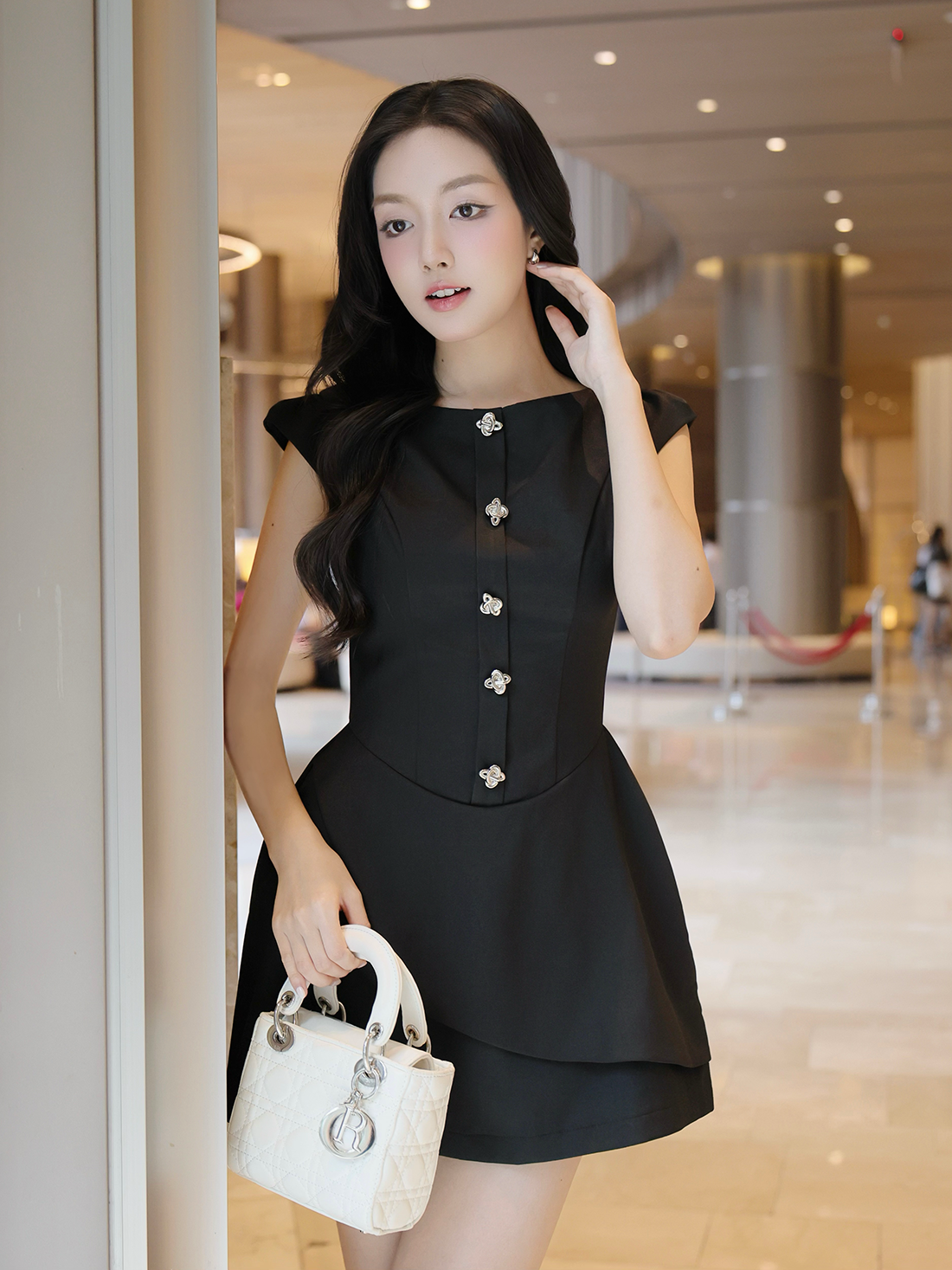 Đầm xòe tiệc ngắn tùng nhún eo D4436B