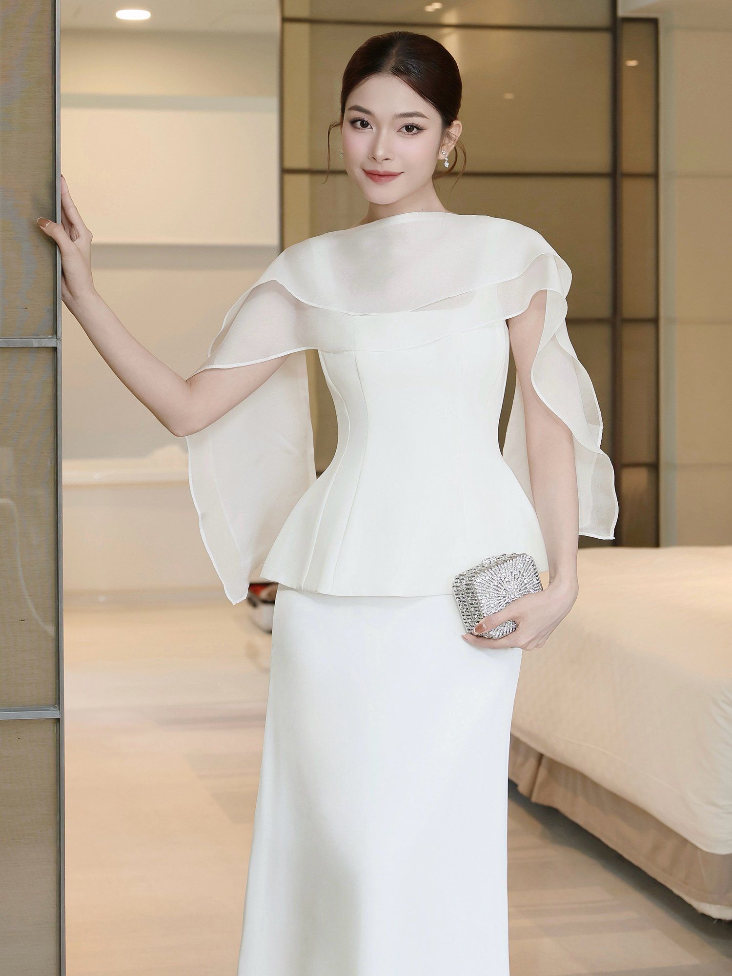 Áo kiểu tiệc cotton peplum A4371A