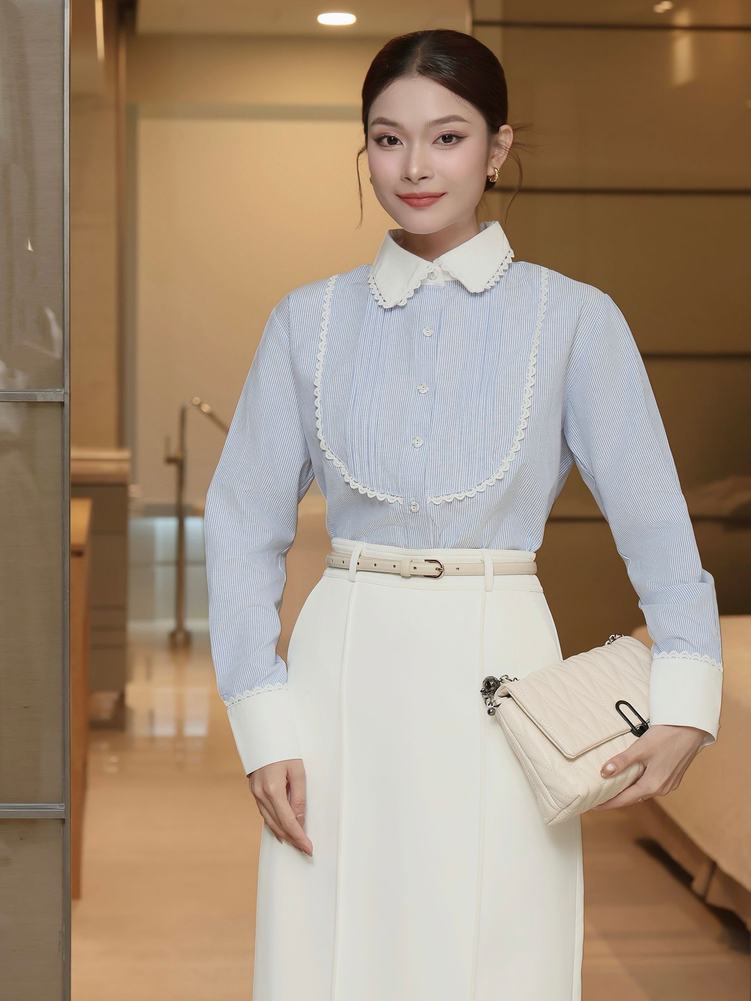 Áo sơ mi công sở cotton sọc xanh A4354T