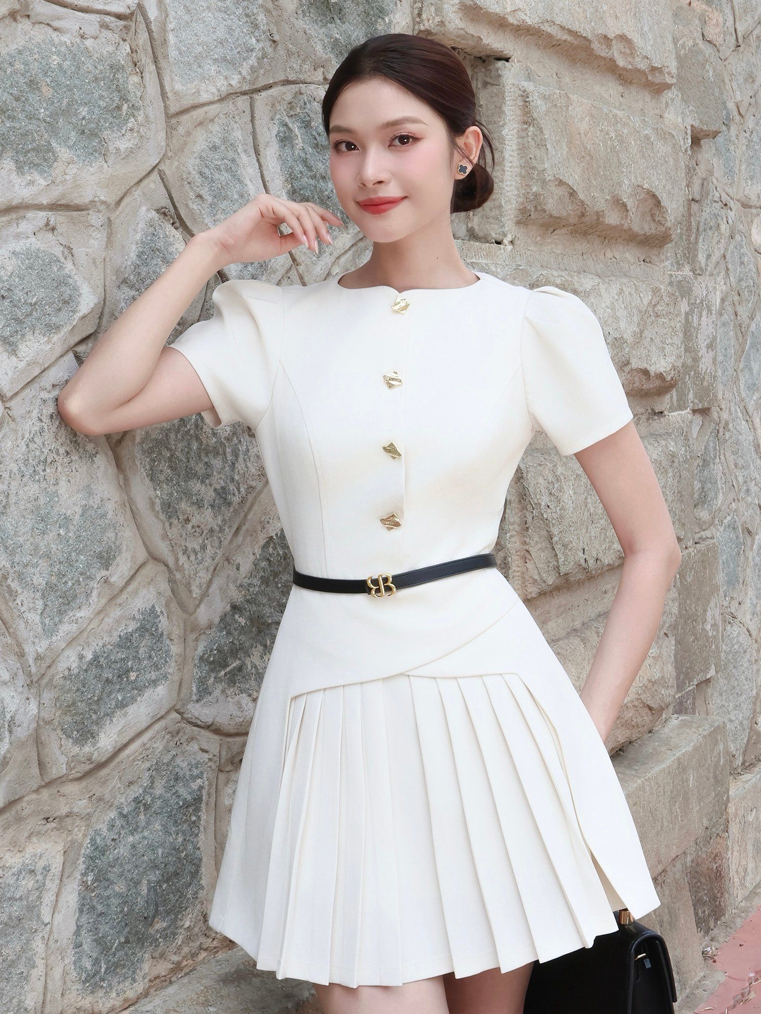 Đầm xòe A công sở ngắn xếp ly D4396A