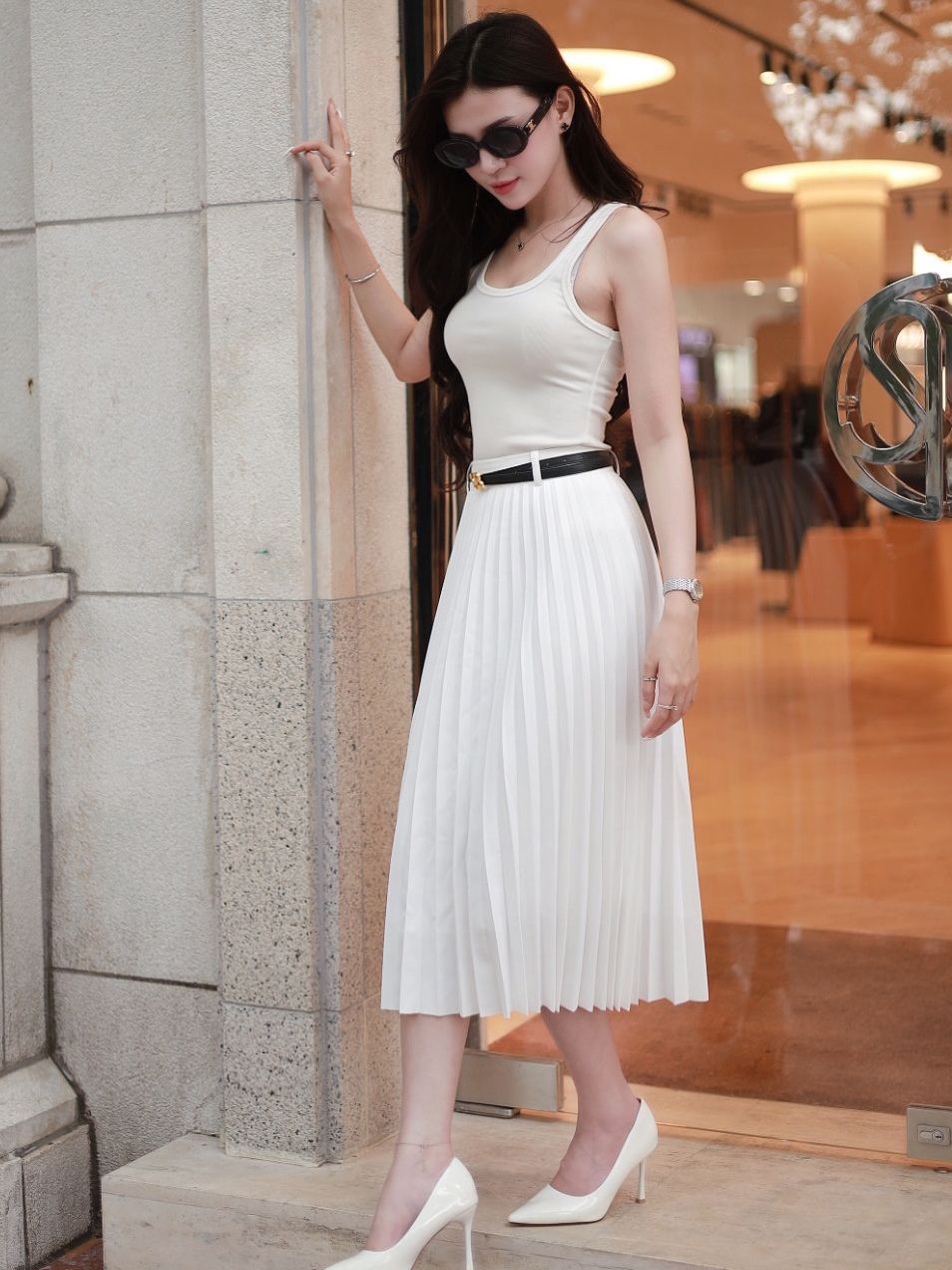 Chân váy xòe tiệc dài cotton V3920H