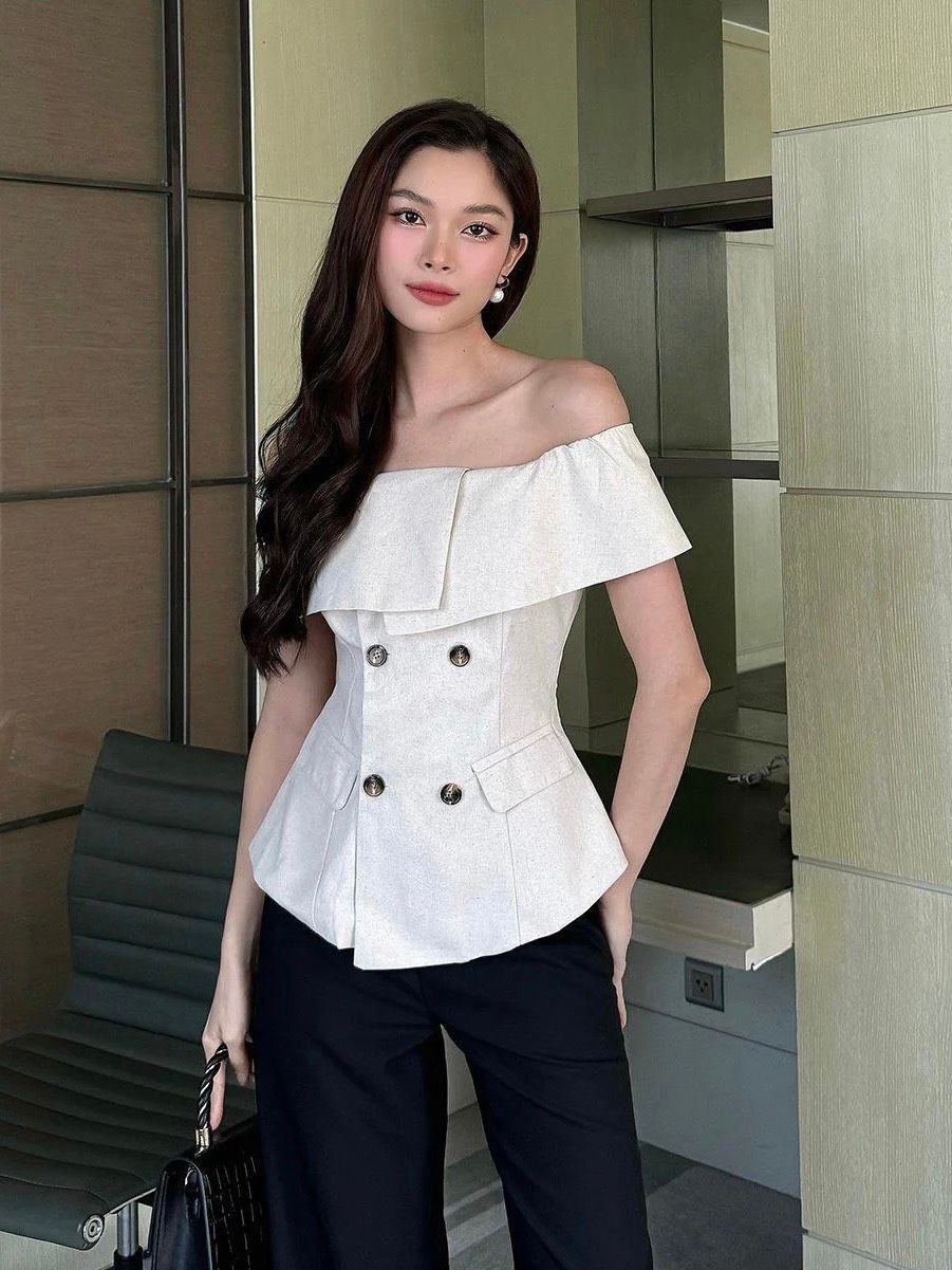 Áo kiểu peplum trễ vai bản to - A2402