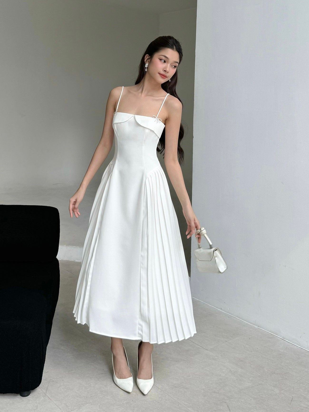 Đầm 2 dây phối Xếp ly -D3091