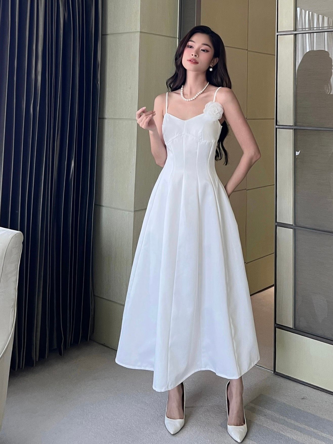 Đầm 2 dây xòe dáng dài-D2789