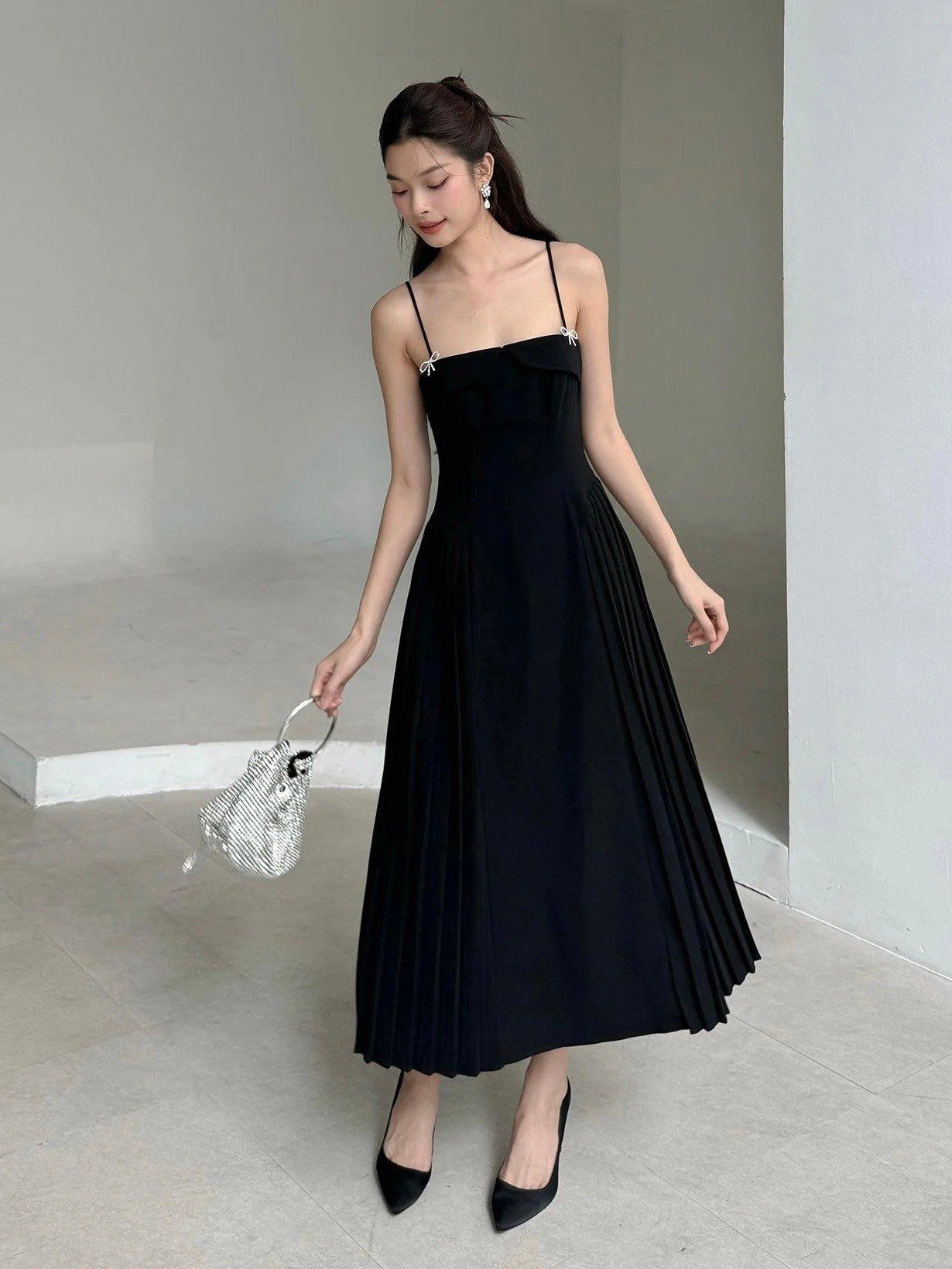 Đầm 2 dây phối Xếp ly -D3091
