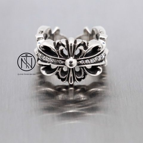 Nhẫn  Chrome Hearts double floral pave diamond ring