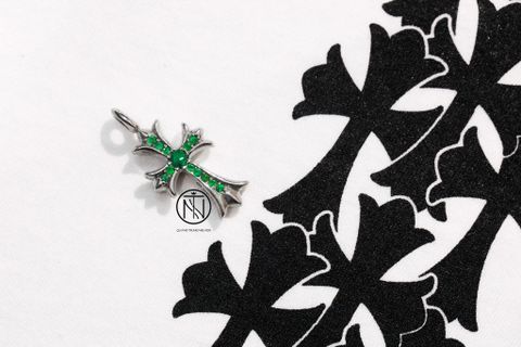 Chrome hearts tiny CH cross pave emerald