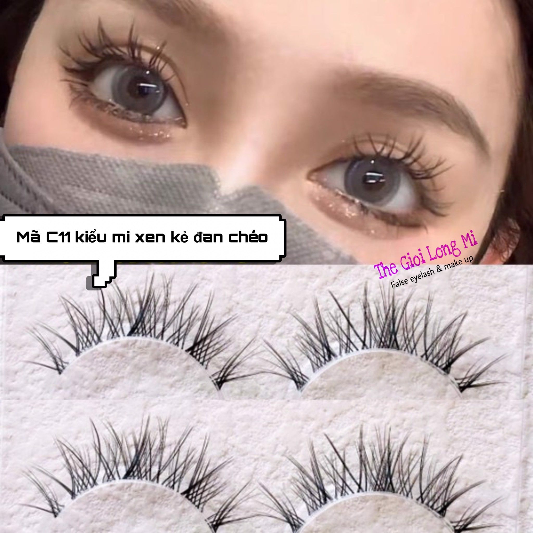 C11 hộp lông mi lông chồn 3 cặp viền gân trong siêu tự nhiên thương hiệu Mi Oanh