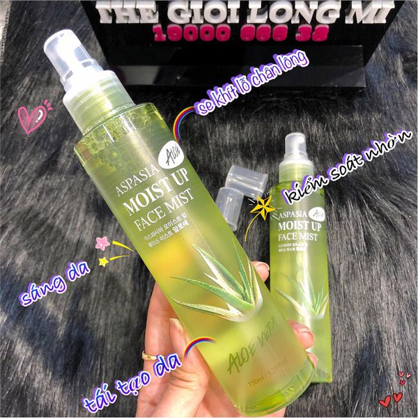 Face mist moist up xịt khoáng dưỡng ẩm trang điểm tinh chất cây lô hội thương hiệu Aspasia