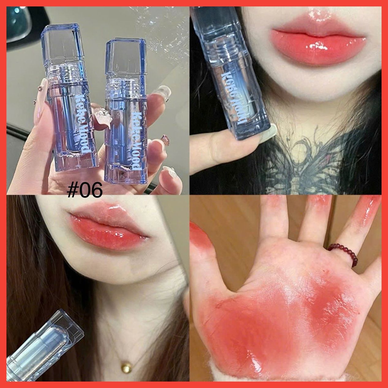 Kekemood son dưỡng môi cấp ẩm thân vuông trong suốt màu xanh dương nhạt