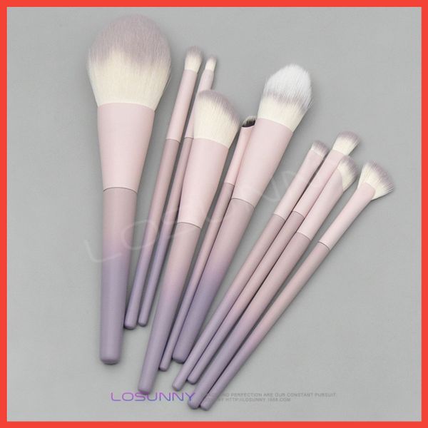 Losunny bộ cọ trang điểm cá nhân 10 cây, màu hồng pastel pha với màu tím vô cùng dễ thương