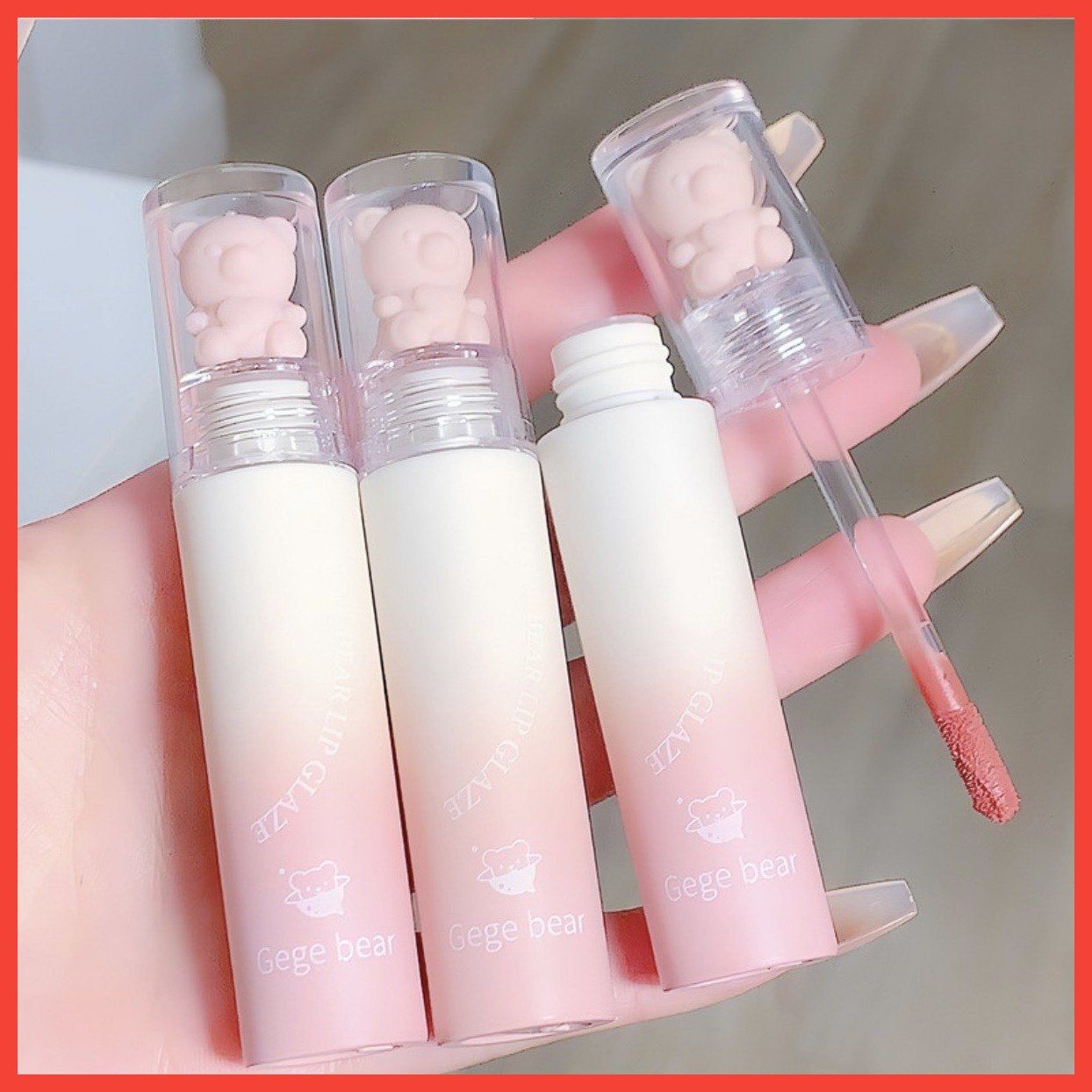 Gear Lip Glaze son kem lì nắp hình con gấu cute thương hiệu Gege Bear