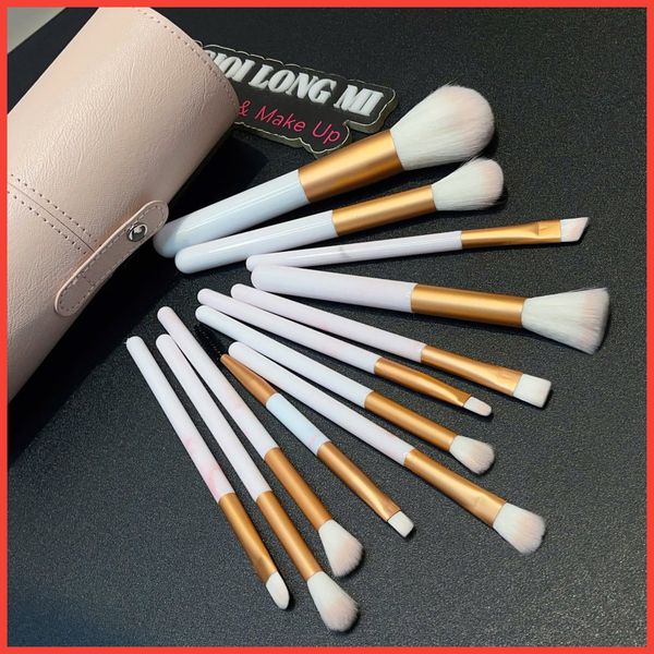 Bộ cọ trang điểm lon hồng lông trắng 12 cây