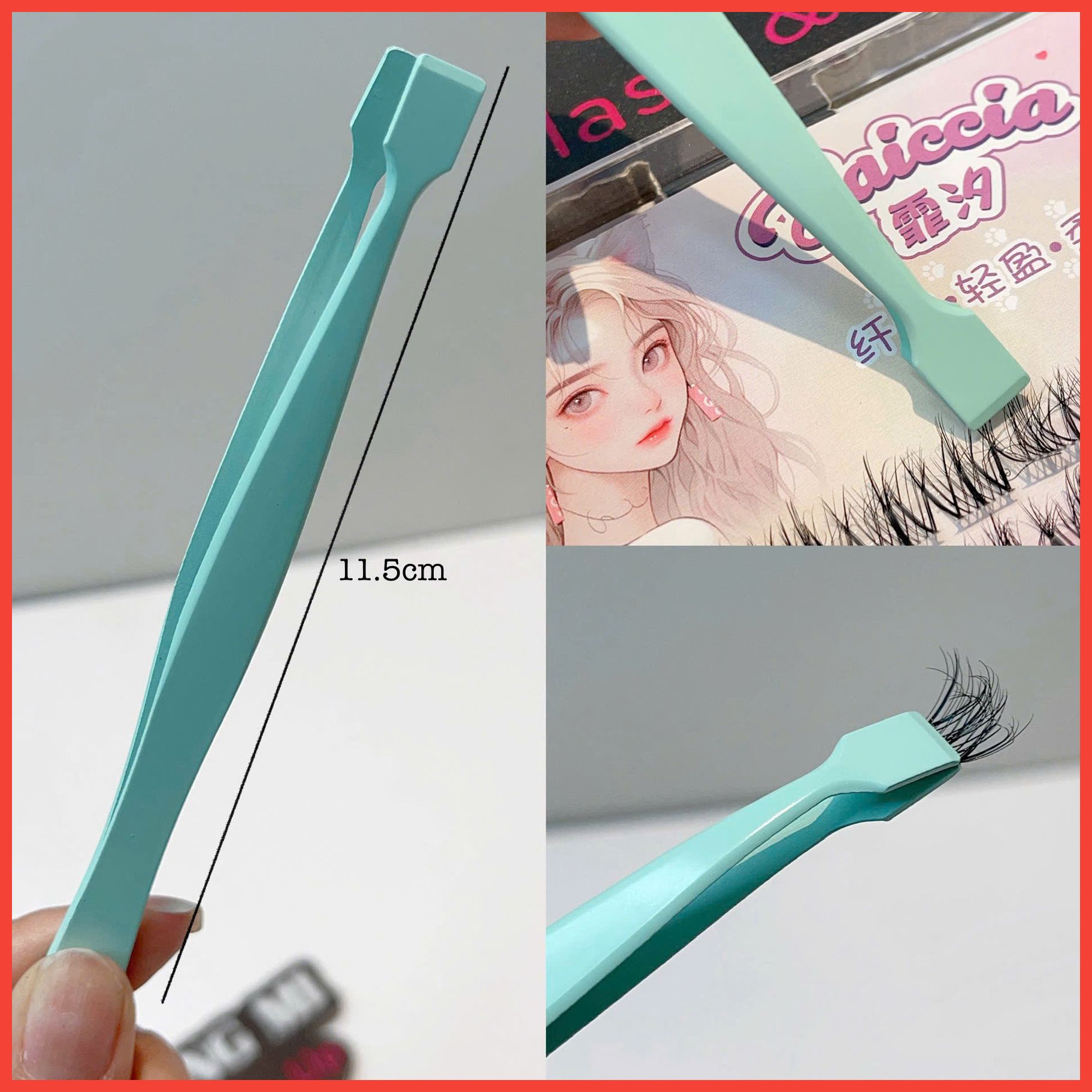 Nhíp gắp lông mi đầu vuông màu xanh camay