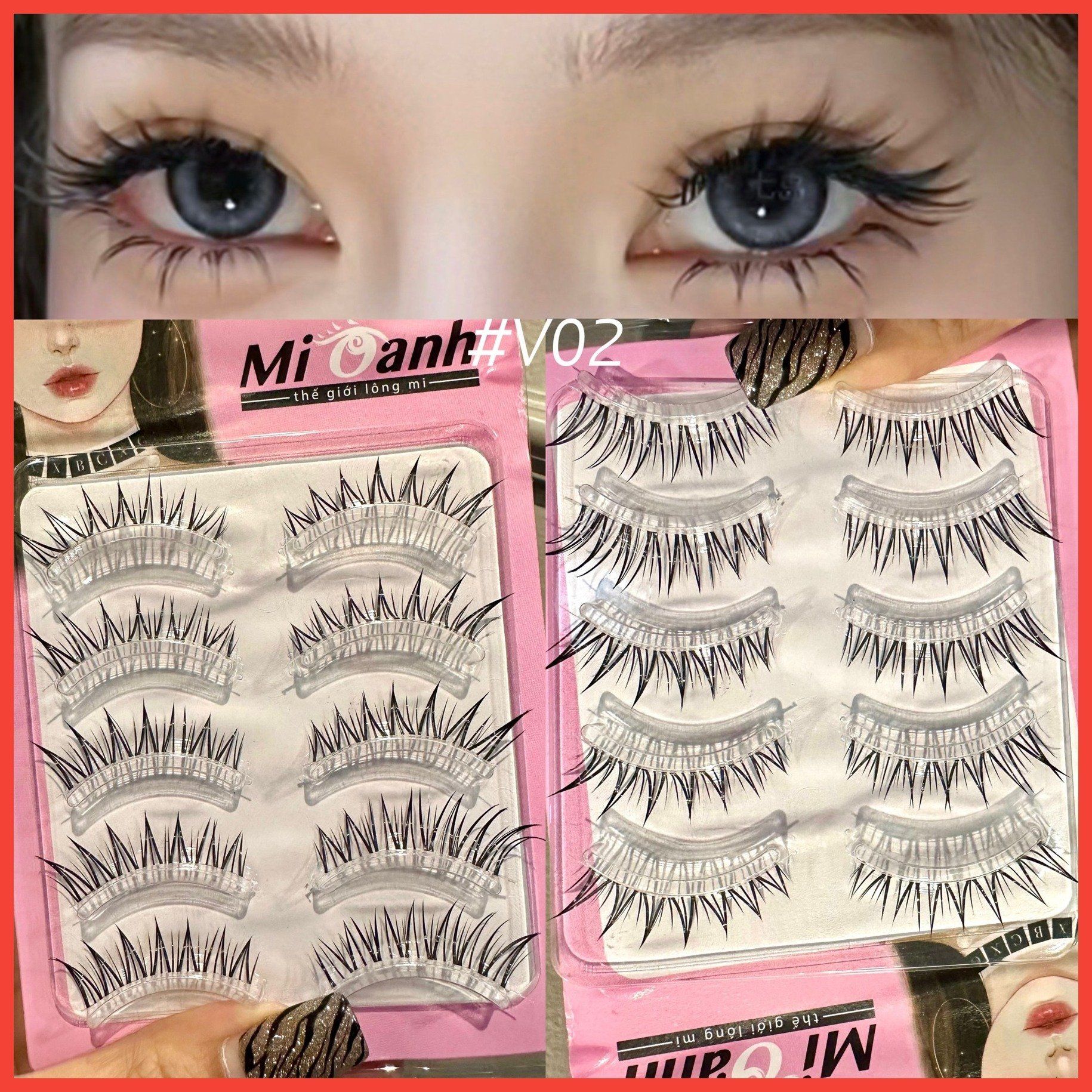 V02 hộp lông mi lông chồn 5 cặp kiểu dáng đuôi cá ấn tượng thương hiệu Mi Oanh