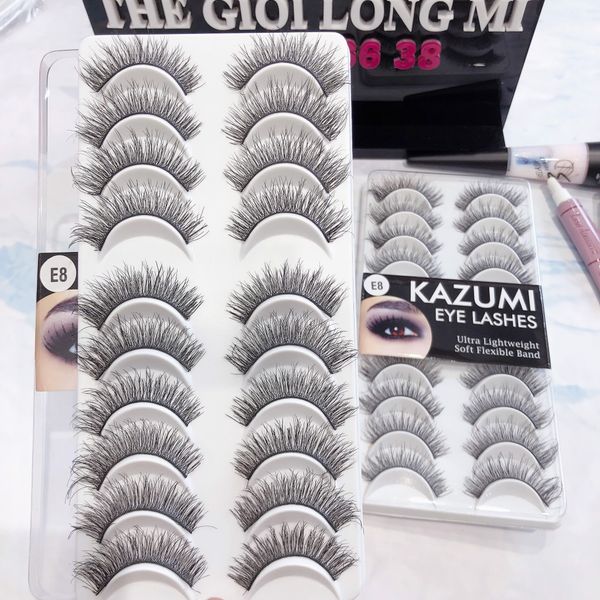  E8 hộp lông mi giả 10 cặp làm bằng tóc thật chuẩn xuất khẩu Mỹ thương hiệu Kazumi 