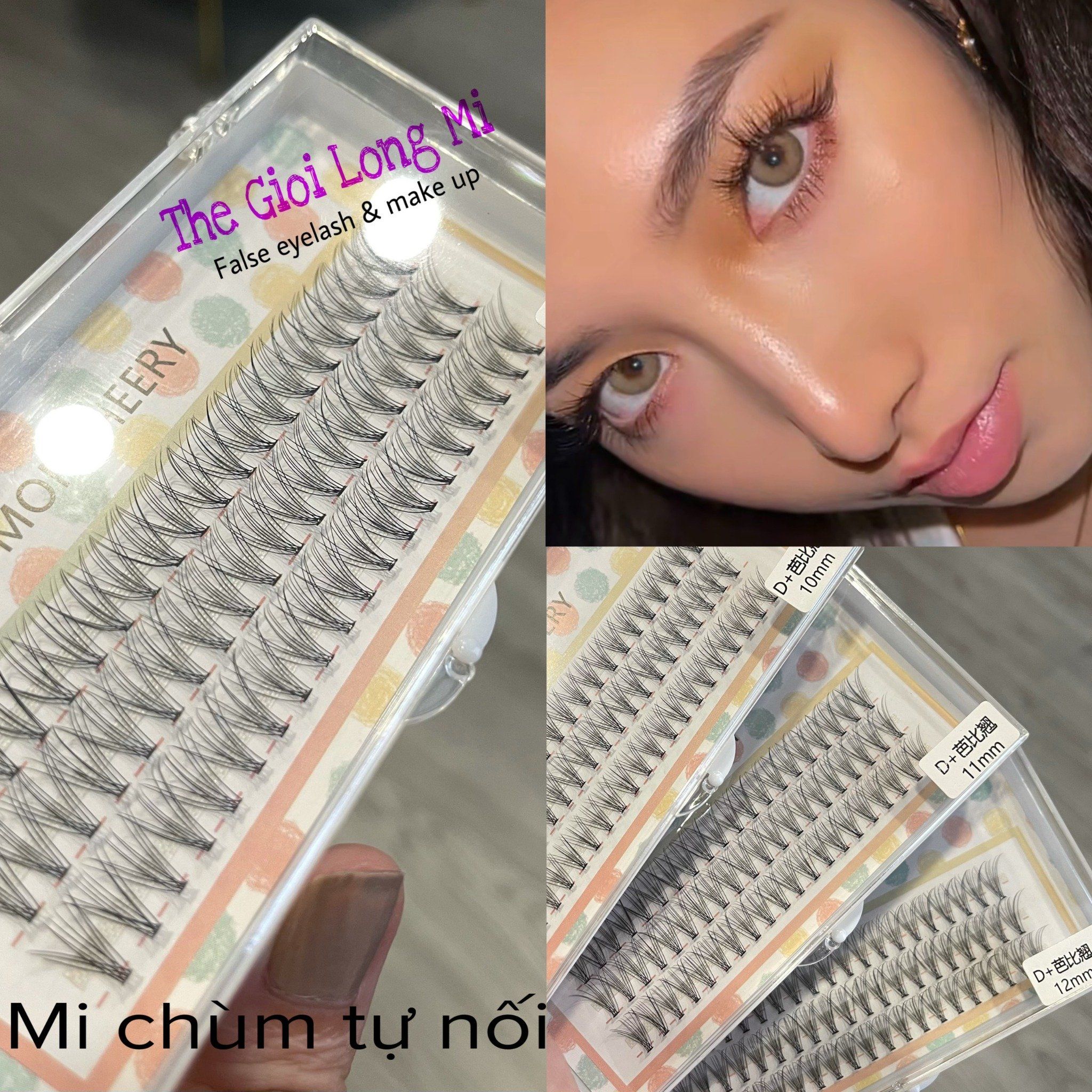 Hộp lông mi chùm tự nối tại nhà màu đen 60 miếng thương hiệu Mi Oanh (không bao gồm keo nối mi)