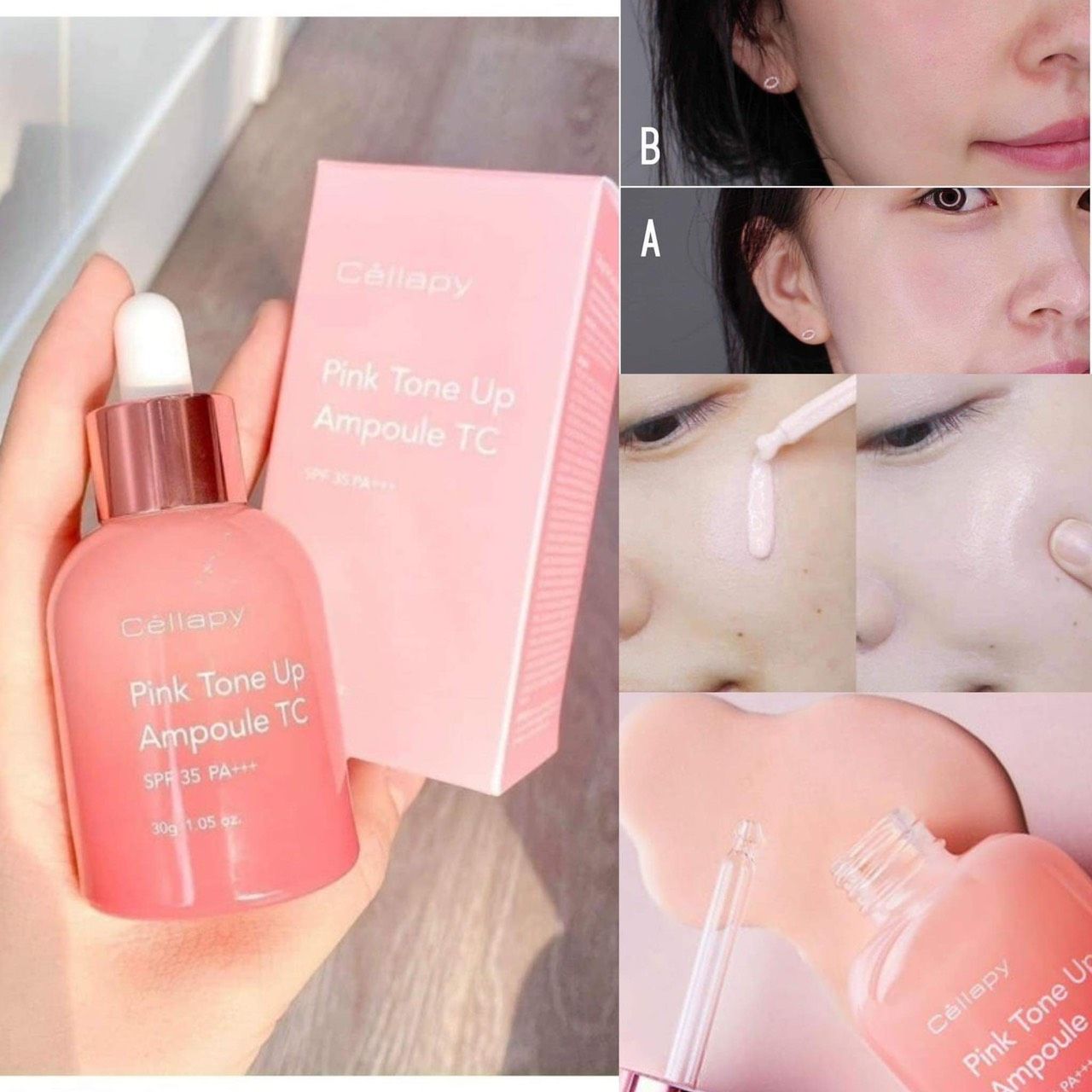 TINH CHẤT DƯỠNG TRẮNG CĂNG BÓNG NÂNG TONE DA CELLAPY PINK TONE UP AMPOULE