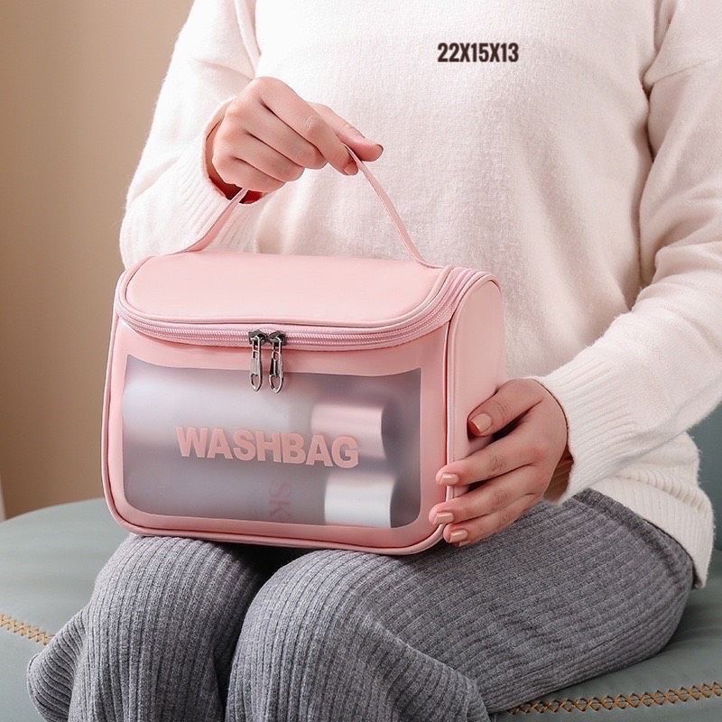 Washbag túi đựng mỹ phẩm du lịch 01 ngăn chất liệu PVC chống nước (size 20x15x10cm)